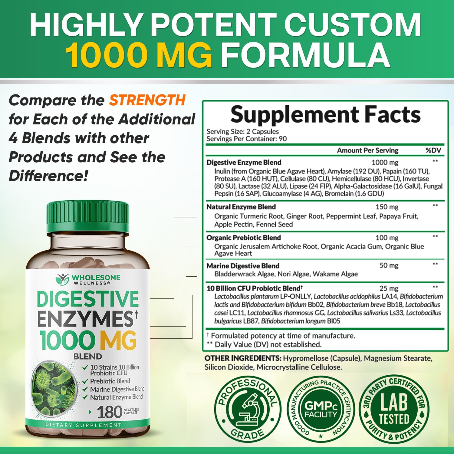 Wholesome Wellness Digestive Enzymes 1000MG Plus Prebiotics & Probiotics Supplement, 180 Capsules, Organic Plant-Based Vegan Formula for Digestion Wholesome Wellness buy supplements canada