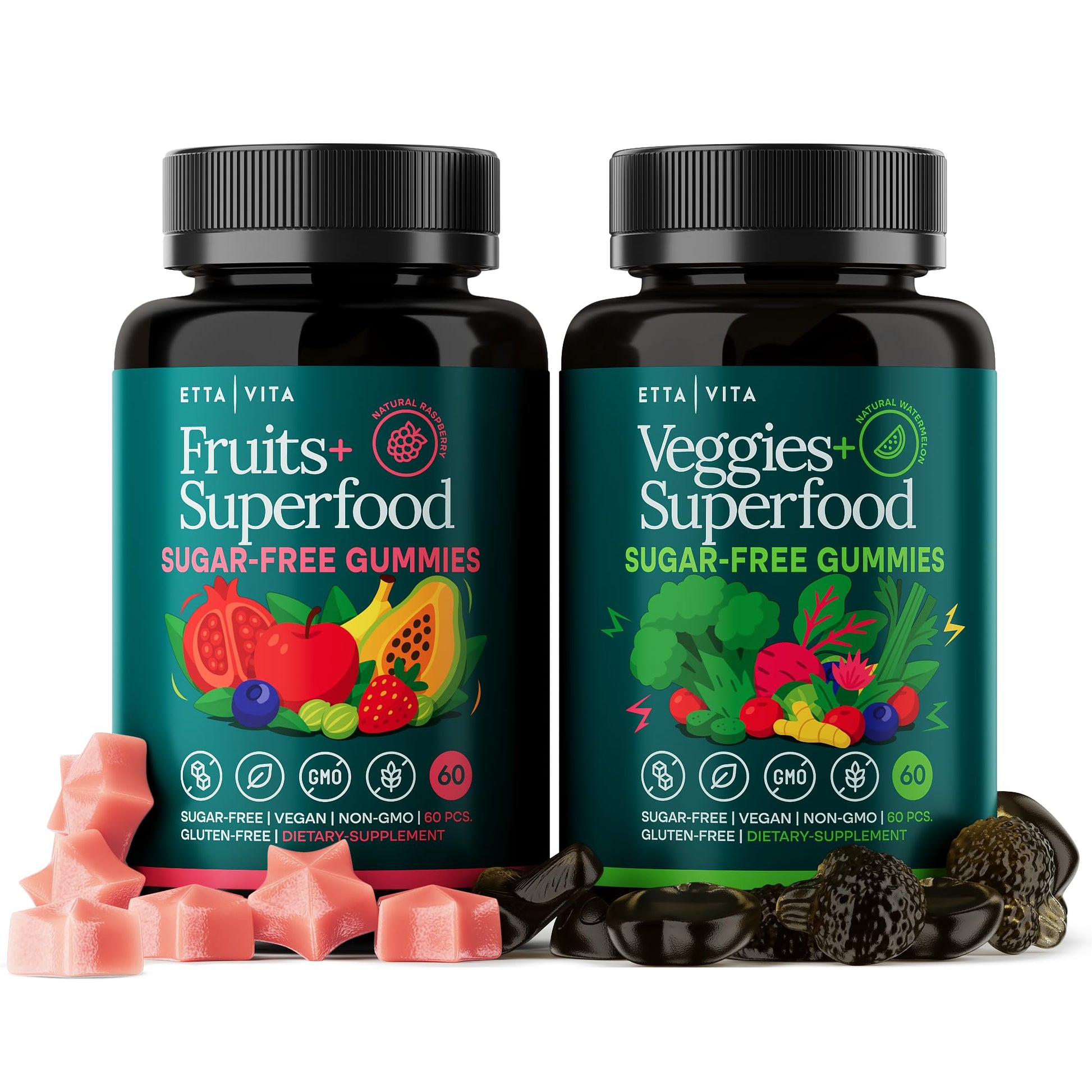 Everyday Debloat & Detox Sugar-Free Fruits and Veggies Gummies - Energy Support with Superfood Fruit and VegetableSupplement (120 Chews) Cruelty-Free, Vegan, Gluten-Free, Fruit and Vegetable Vitamin Etta Vita buy supplements canada