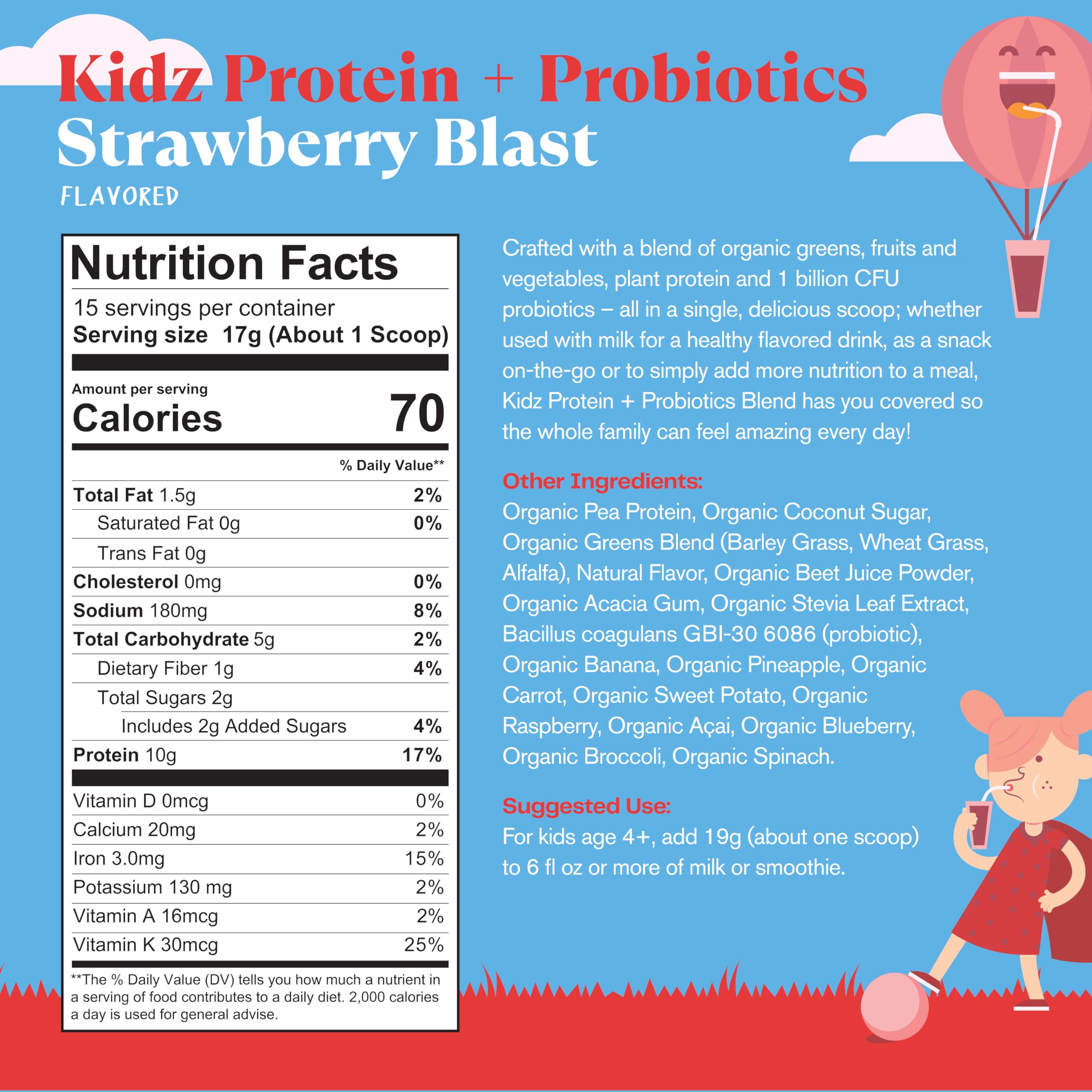 Amazing Grass Kidz Superfood: Vegan Protein & Probiotics for Kids with Beet Root Powder & 1/2 Cup of Leafy Greens, Strawberry Blast, 15 Servings Amazing Grass buy supplements canada