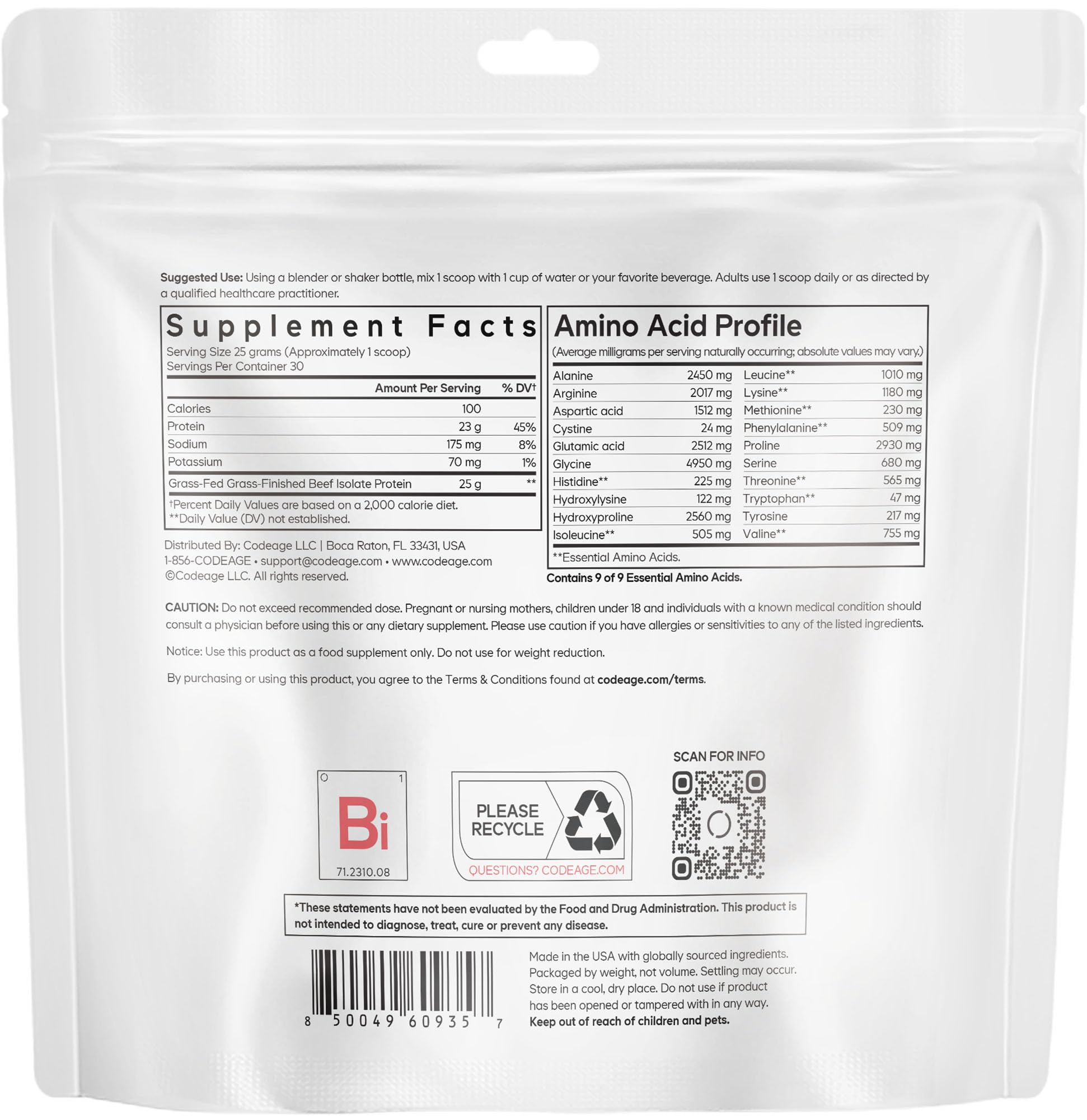 Codeage Grass-Fed Beef Isolate Protein Powder Supplement - 20 Amino Acids, Collagen-Rich - Athletes & Sports - Unflavored Carnivore Protein Supplement, BCAA & EAA - Gluten-Free - 26.45 oz Codeage buy supplements canada
