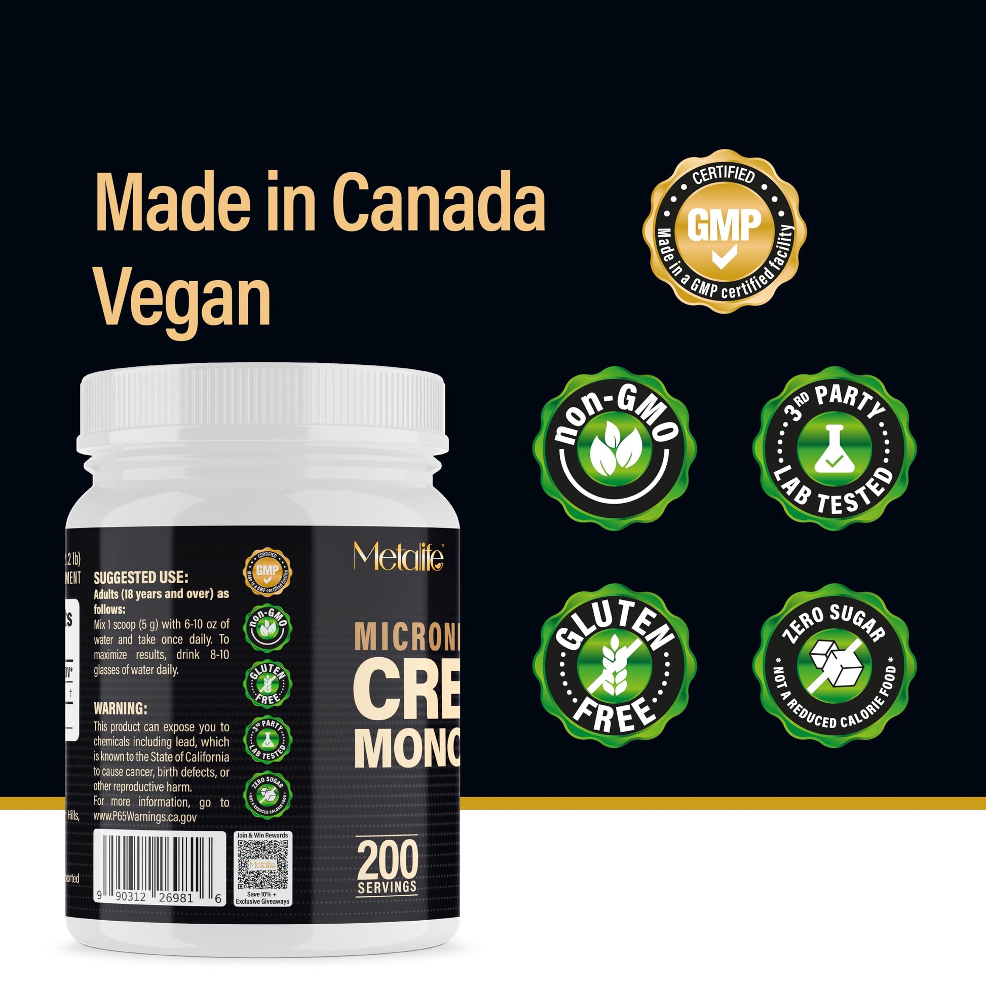 METALIFE 100% Pure Creatine Monohydrate Powder 200 Servings, Micronized Powder, Muscle Growth, Unflavored, Ideal for Athletes & Fitness Enthusiasts, METALIFE buy supplements canada
