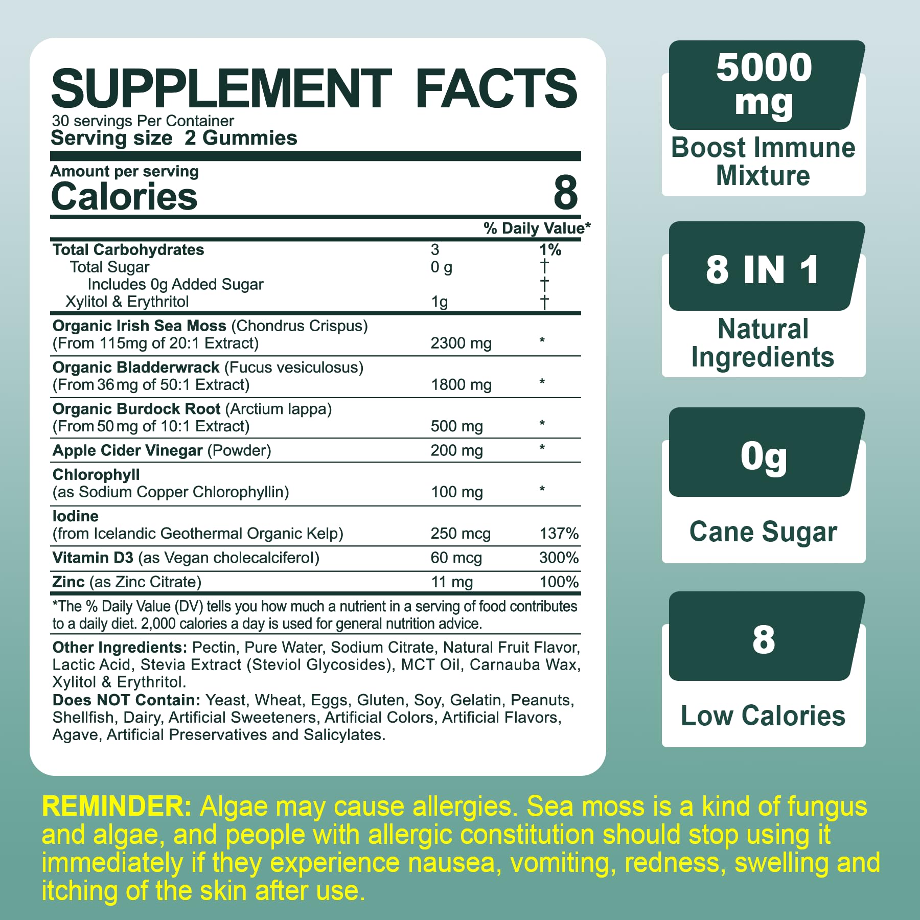 Sugar-Free Sea Moss Iodine Gummies 5000mg, Extra Strength Irish Moss Gel Supplement EnvyCure buy supplements canada