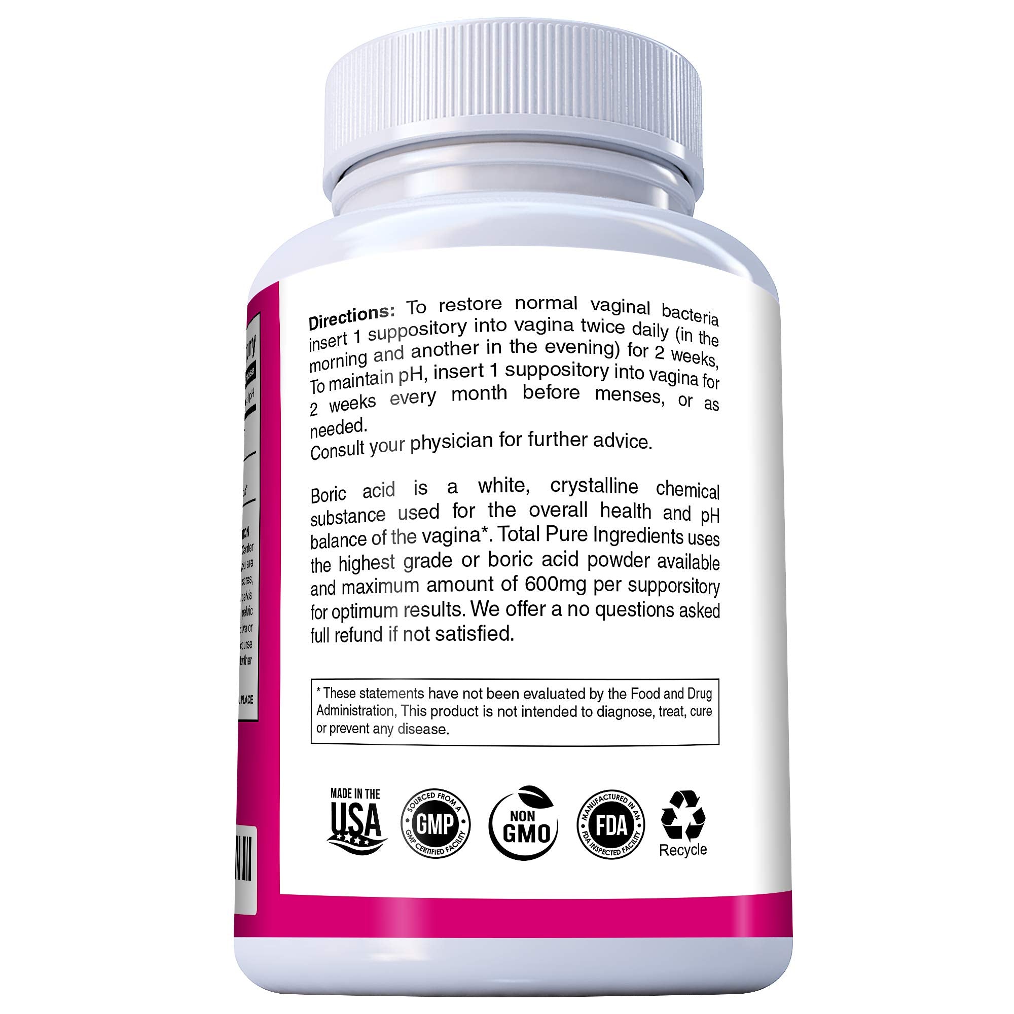 PURE PLANT HOME Boric Acid Suppositories Nature's Harmony 30 Count 600 mg 100% Pure Made in USA Nature's Harmony buy supplements canada