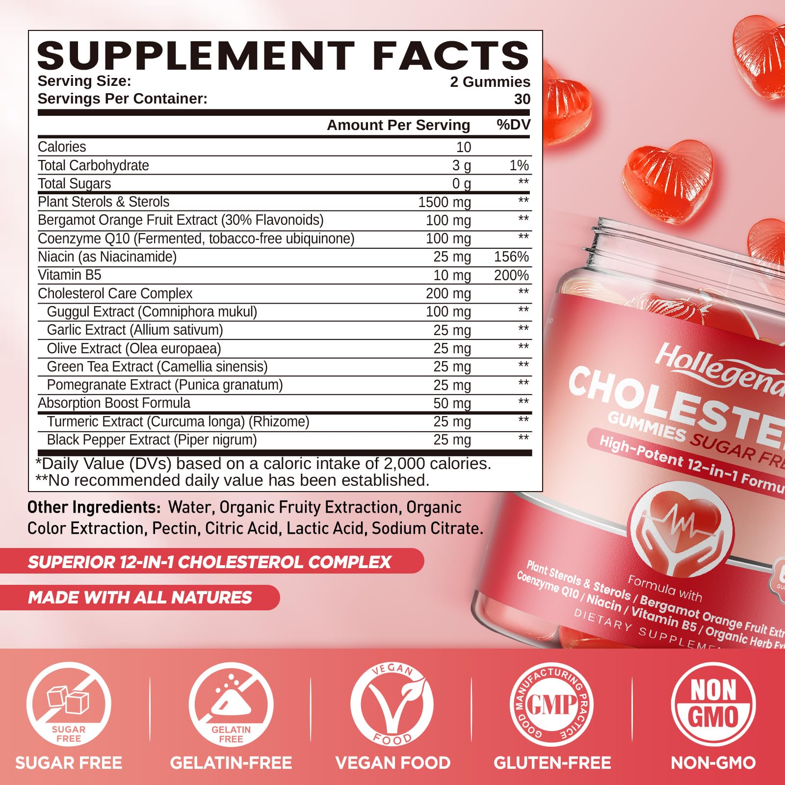 HOLLEGEND Cholesterol Supplements Gummies Sugar Free, 1500mg Plant Sterols for Cholesterol Health, Plus Citrus Bergamot, CoQ10 & Vitamins for Heart Health, Vegan, Mixed Berry Flavor, 60 Chewables HOLLEGEND buy supplements canada