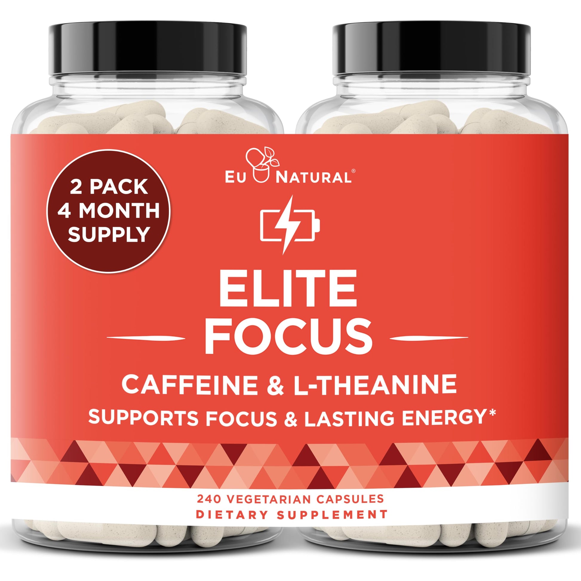 Eu Natural Elite Caffeine Pills with L-Theanine - 100mg Caffeine + 200mg L-Theanine - Jitter-Free Focused Energy & Clean Nootropic Stack - 240 Soft Capsules Eu Natural buy supplements canada