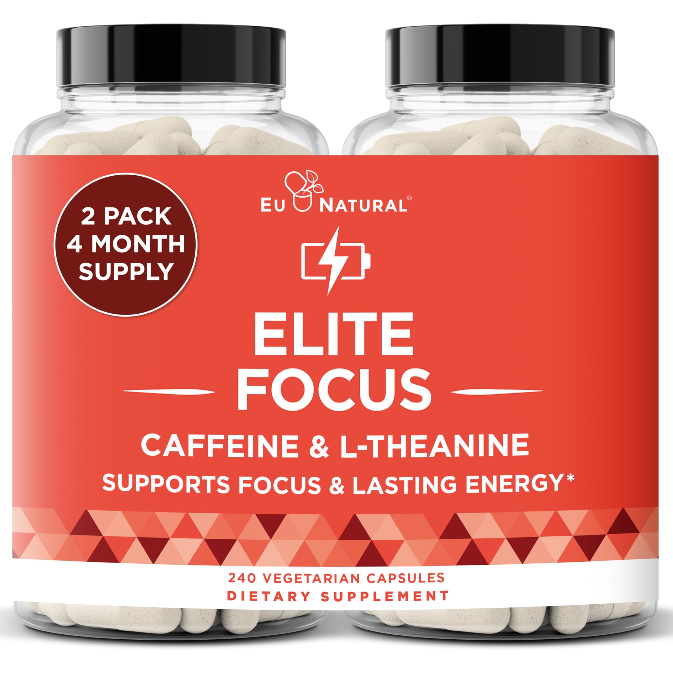 Eu Natural Elite Caffeine Pills with L-Theanine - 100mg Caffeine + 200mg L-Theanine - Jitter-Free Focused Energy & Clean Nootropic Stack - 240 Soft Capsules Eu Natural buy supplements canada