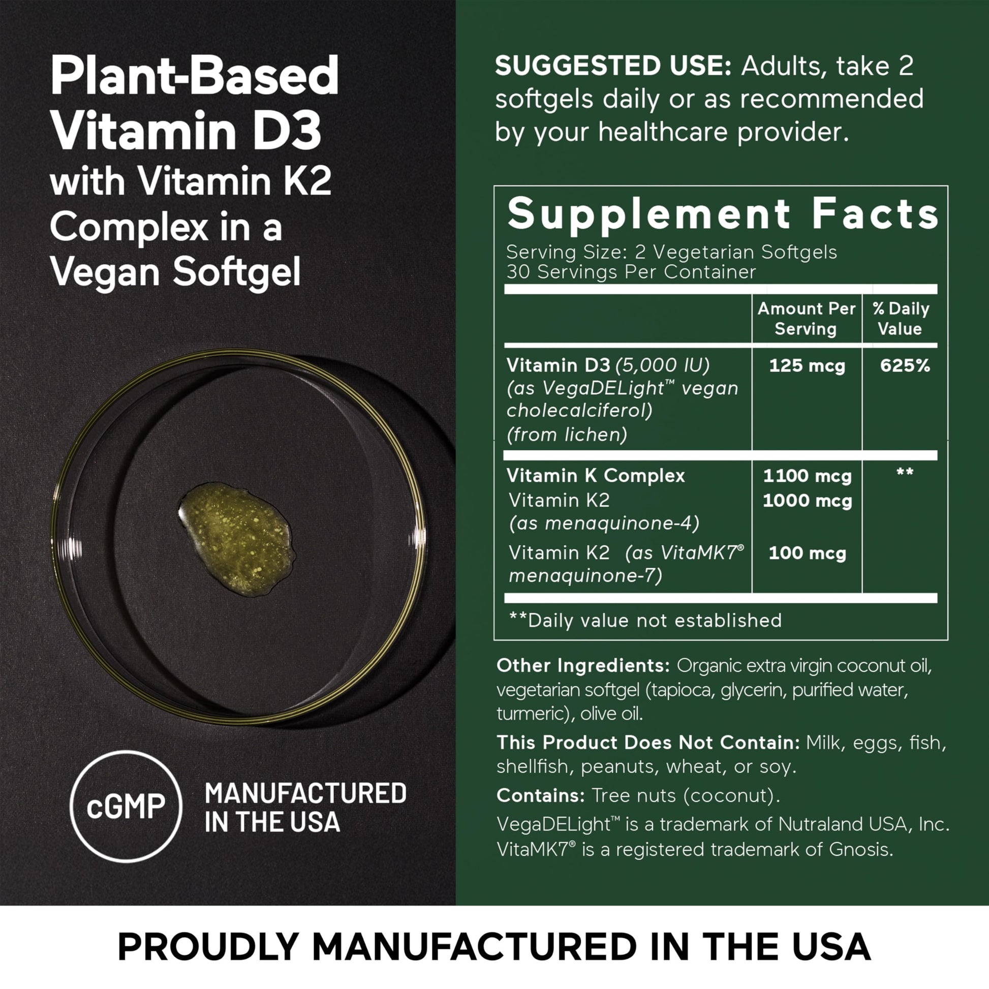 SMARTERNUTRITION Vegan Vitamin D3 5000 IU + Natural Vitamin K2 1100 mcg in Organic Coconut & Olive Oil - D3 K2 Supplement for Immune & Bone Support SMARTERNUTRITION buy supplements canada