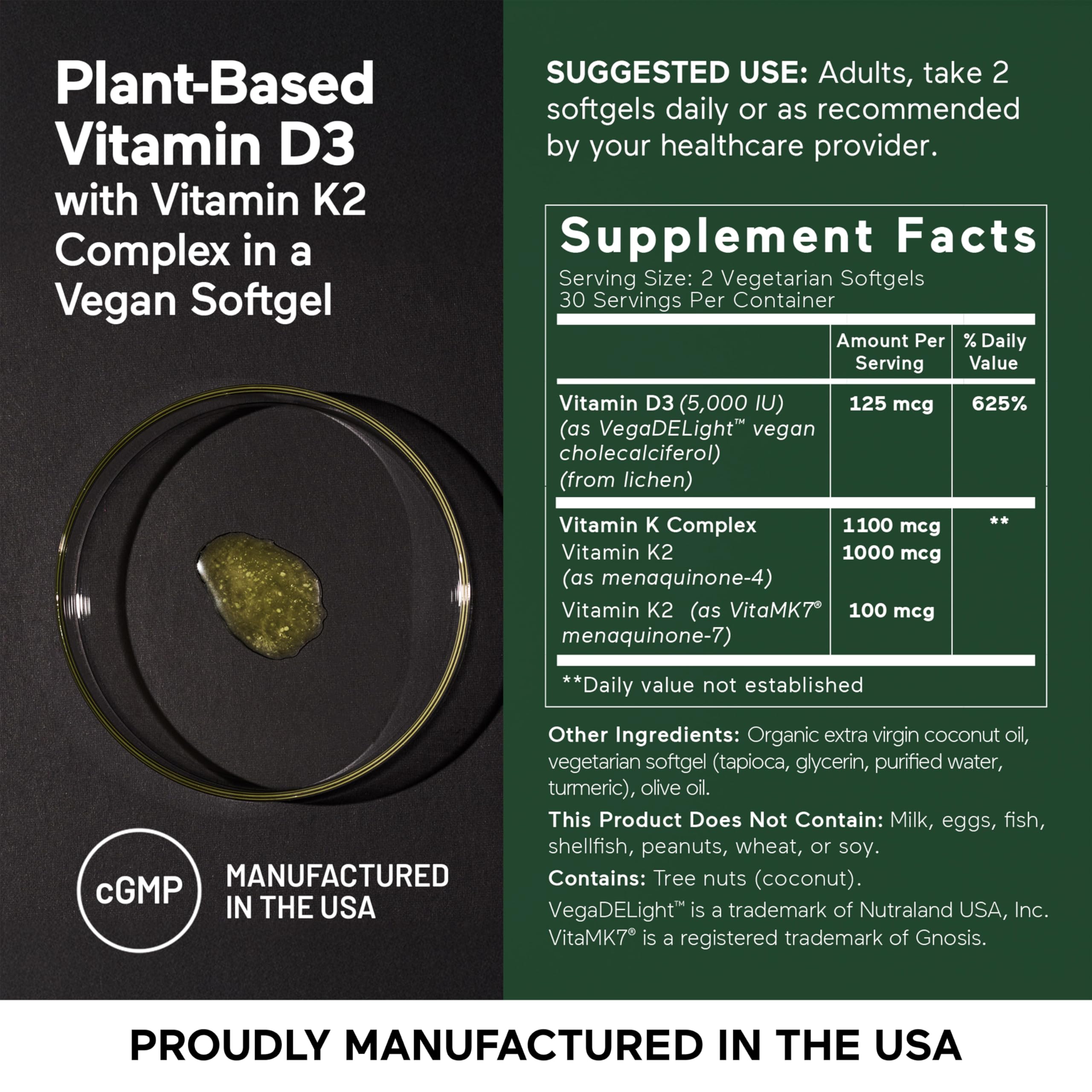 SMARTERNUTRITION Vegan Vitamin D3 5000 IU + Natural Vitamin K2 1100 mcg in Organic Coconut & Olive Oil - D3 K2 Supplement for Immune & Bone Support SMARTERNUTRITION buy supplements canada