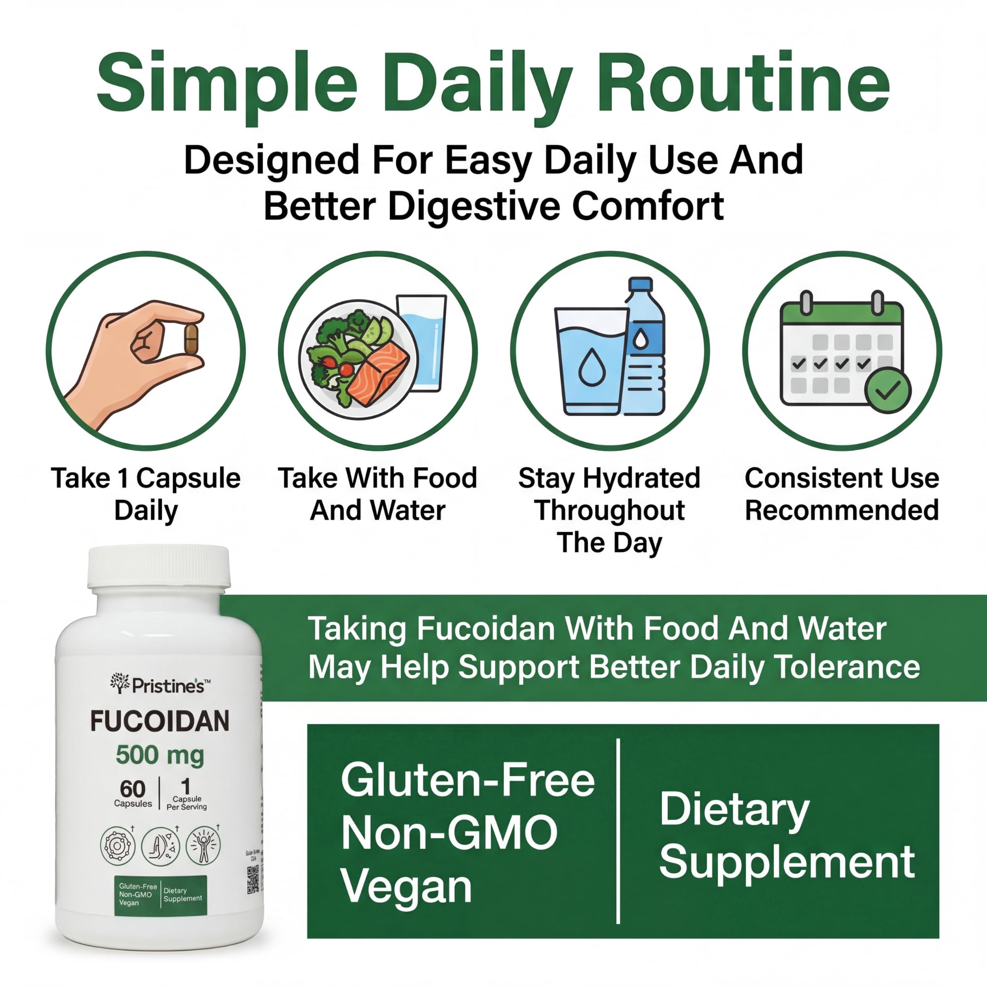 PRISTINE'S Fucoidan 500MG Immunity Supplement Capsules - 60 Day Supply - Brown Seaweed Extract - Potent Herbal Antioxidant Lung Health & Skin Health Support PRISTINE'S buy supplements canada