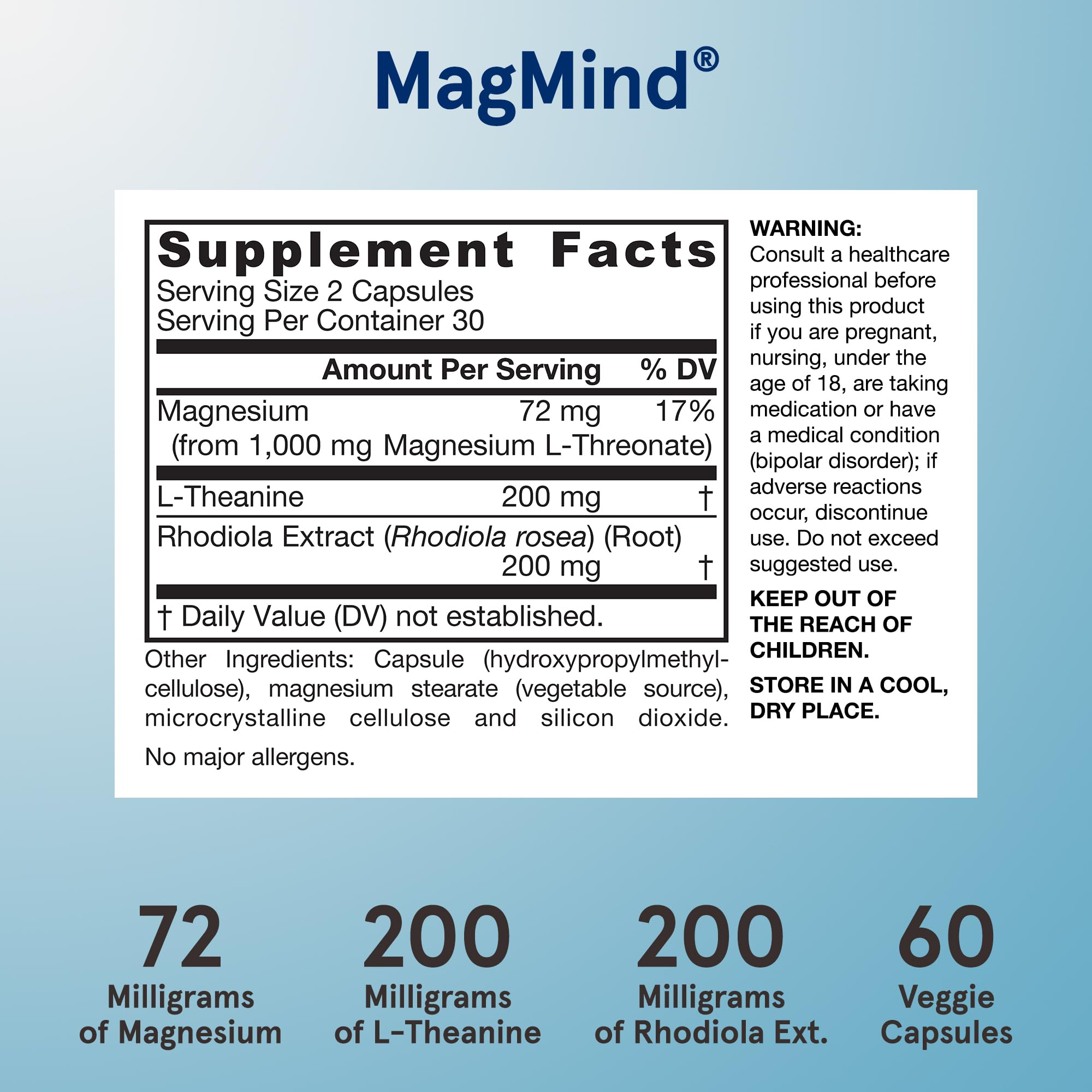 Jarrow Formulas Magnesium L-Threonate, MagMind Stress Resistance with L-Theanine and Rhodiolife, High Absorption Magnesium, Stress Relief and Mood Support, 60 Veggie Capsules, Up to a 30 Day Supply Jarrow Formulas buy supplements canada