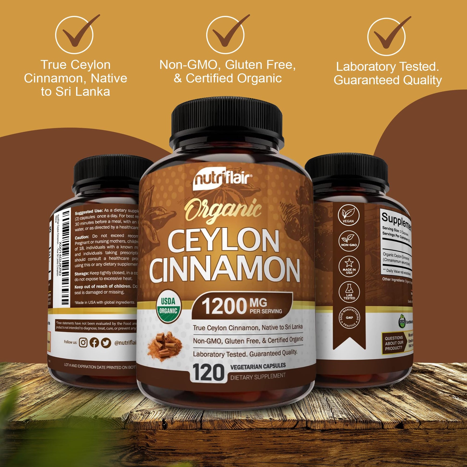NutriFlair Organic Ceylon Cinnamon Supplement 1200mg, 120 Capsules - USDA Certified - Non-GMO, Gluten Free Powder, Antioxidant Pills NutriFlair buy supplements canada
