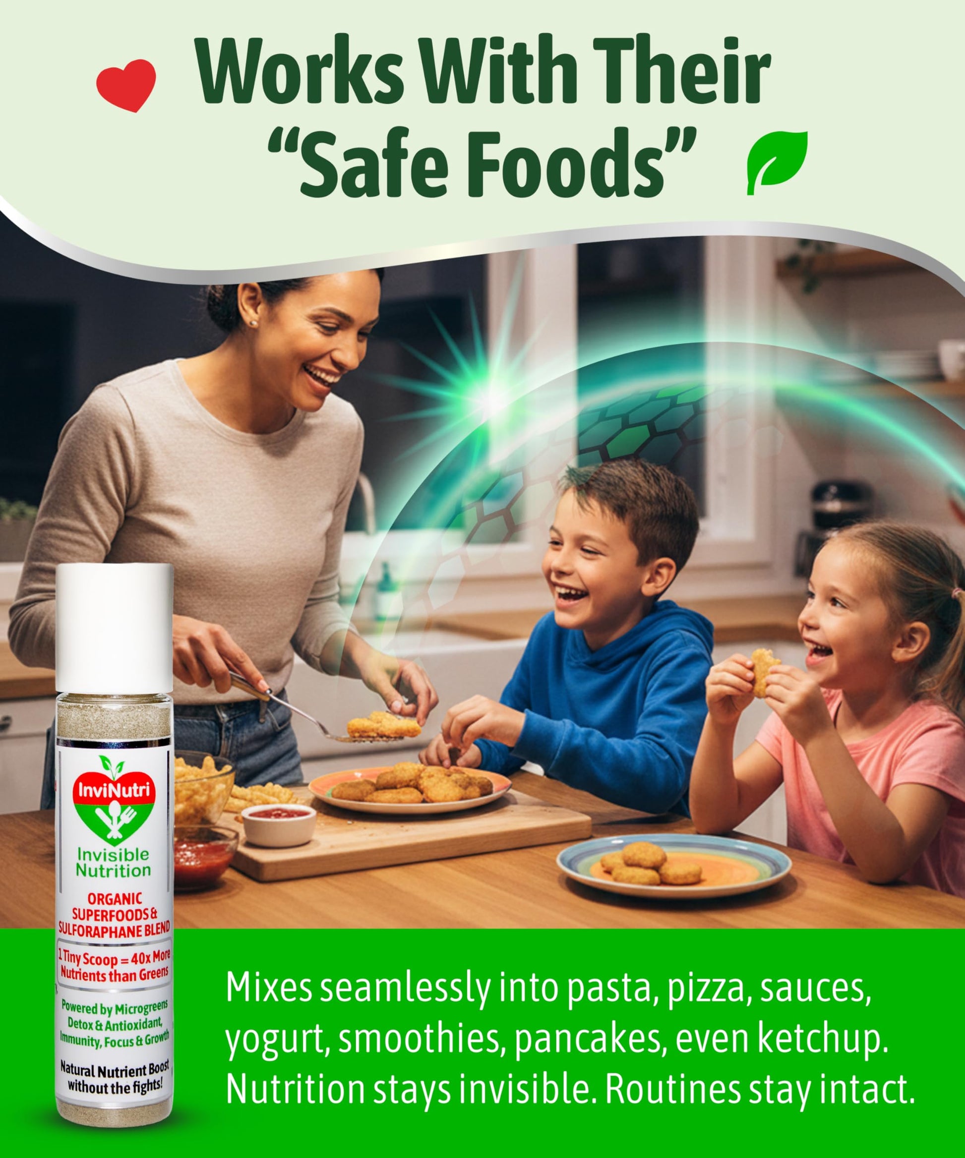 InviNutri Superfood Powder for Sensory & Picky Eaters. A TINY scoop- 40x Nutrient-Rich, 30mg Sulforaphane for Detox. Organic Microgreens, Fruits & Veggies - Blends Invisibly into Most Meals - 24 serv. InviNutri Invisible Nutrition buy supplements canada