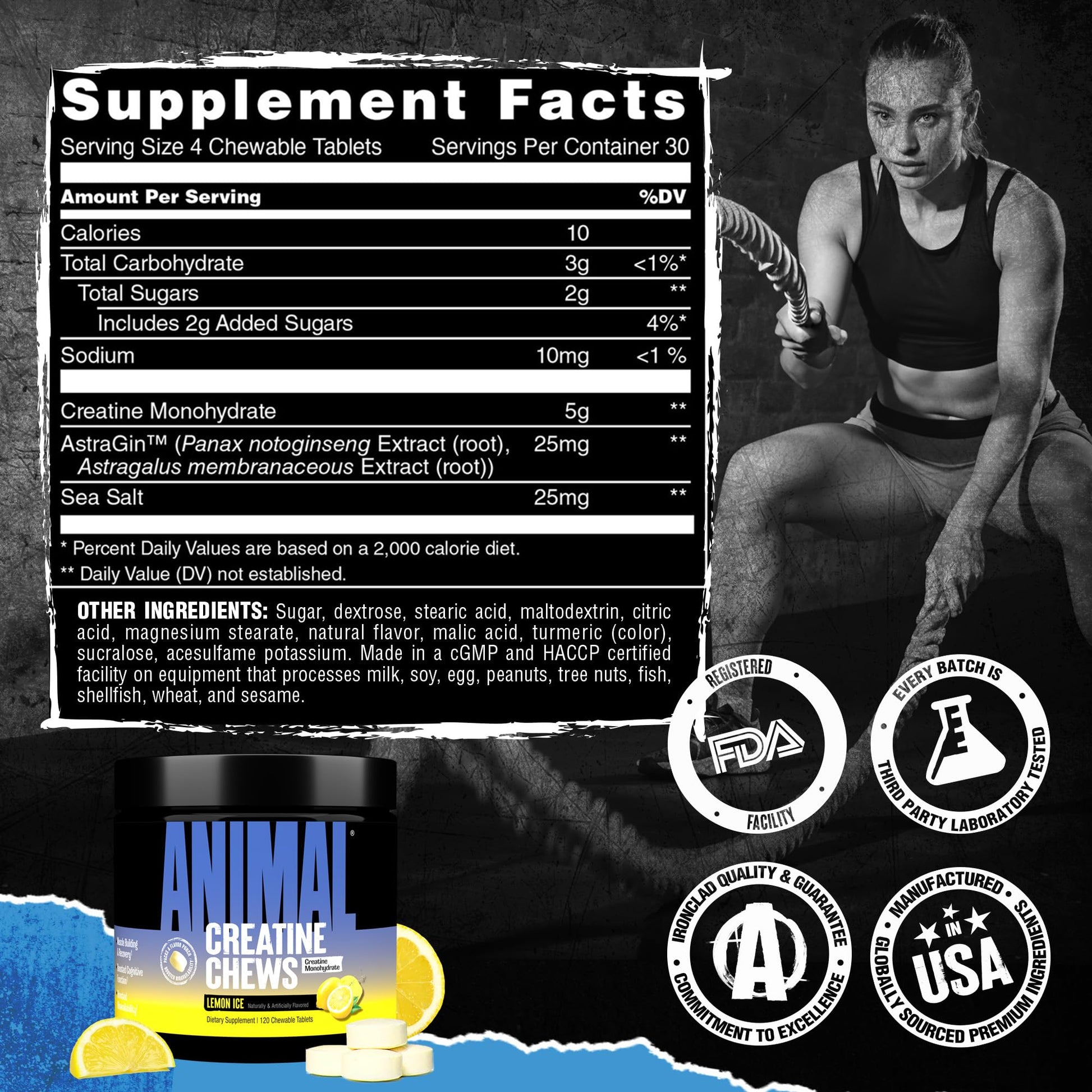 Animal Creatine Chews Tablets - Enhanced Creatine Monohydrate with AstraGin to Improve Absorption, Sea Salt for Added Pumps, Delicious and Convenient Chewable Tablets - Lemon Ice Animal buy supplements canada