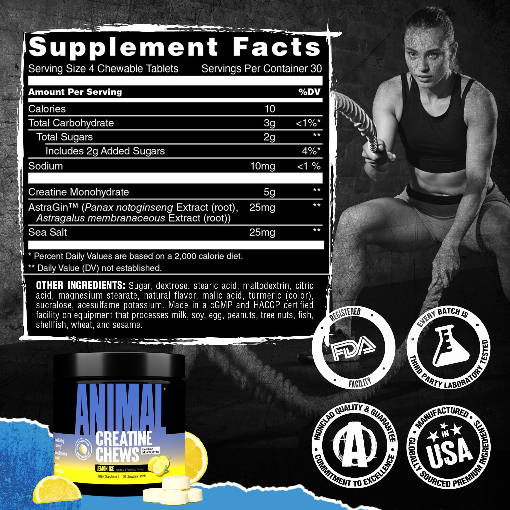 Animal Creatine Chews Tablets - Enhanced Creatine Monohydrate with AstraGin to Improve Absorption, Sea Salt for Added Pumps, Delicious and Convenient Chewable Tablets - Lemon Ice Animal buy supplements canada