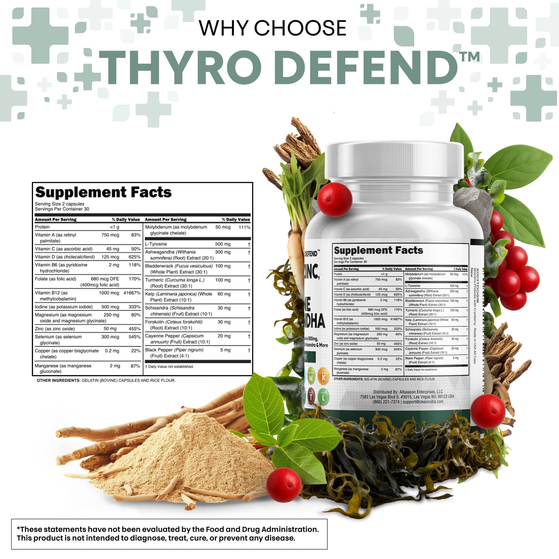 Clean Nutra Selenium 300mcg Iodine 500mcg Thyroid Support for Women & Men | L Tyrosine 500mg Ashwagandha Supplement Bladderwrack, Turmeric, Kelp, Schisandra Zinc Pills Capsule Supplements Clean Nutraceuticals buy supplements canada