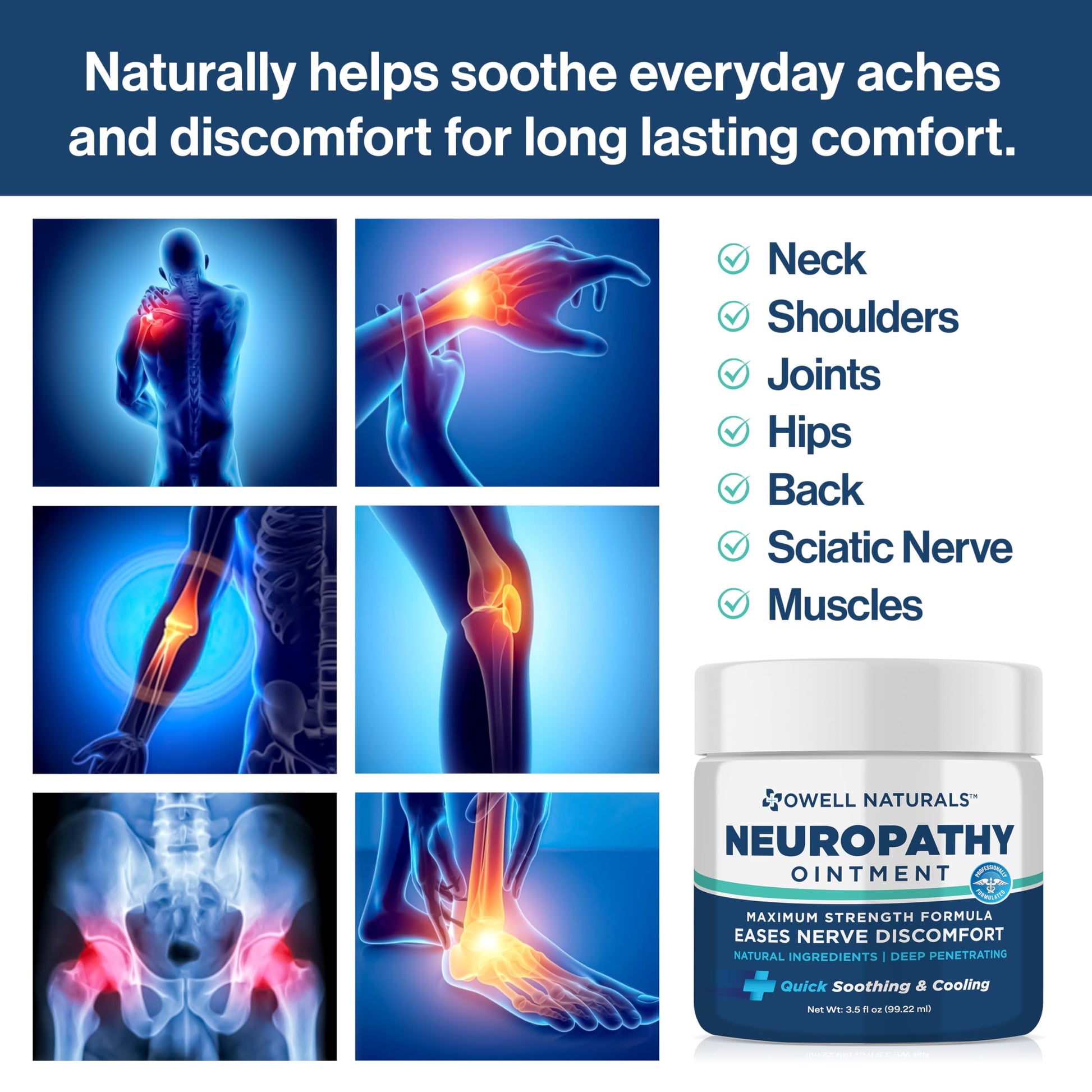 Owell Naturals Neuropathy Nerve Ointment for Feet, Fingers, Hands, Toes, Back, Legs & Arms - Fast-Acting Formula, Max Strength, Cooling Effect, 3.5 Fl Oz Owell Naturals buy supplements canada