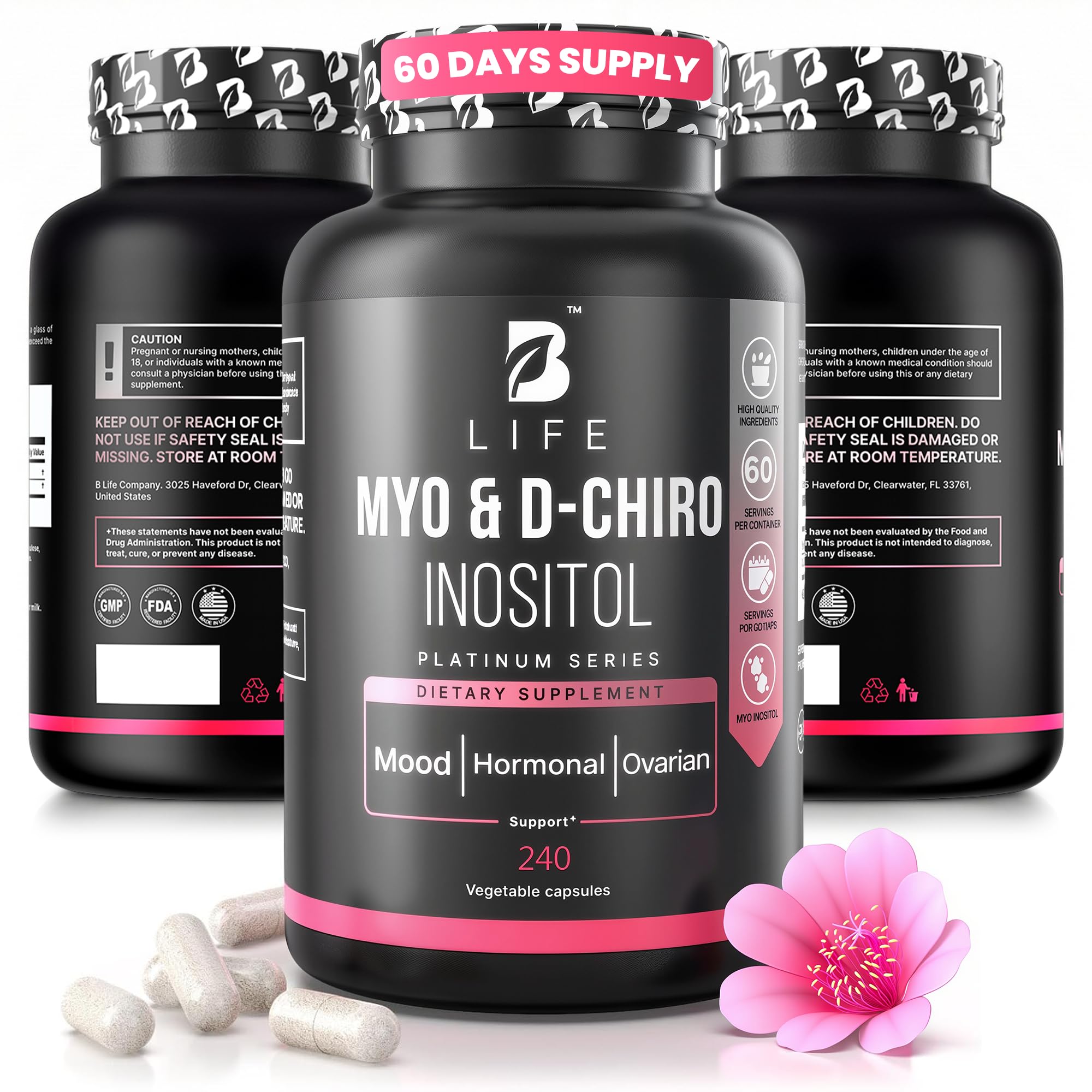 B Life Company Myo-Inositol & D-Chiro Inositol 40:1 for Women | I Inositol Supplement for Women | Hormone Balance, Fertility & Cycle | Vitamin B8, Insulin & Flo Ovarian Support | 240 Caps B Life Company buy supplements canada