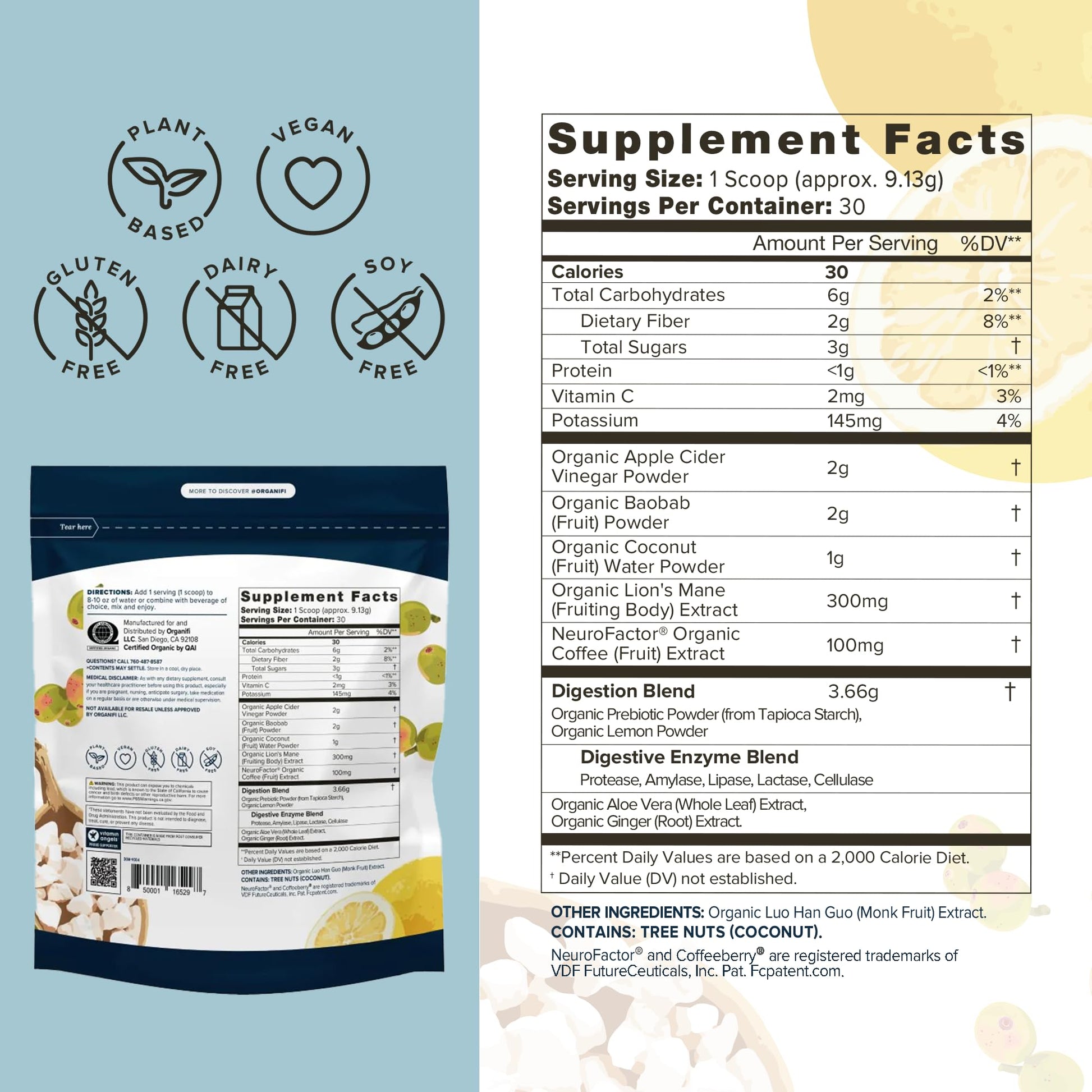 Organifi Pure - Promotes Stimulation in Learning, Memory, Focus, and Clarity - Brain Support with Superfoods - Gluten-Free and Non GMO - Best Served Cold, 30 Servings Organifi buy supplements canada