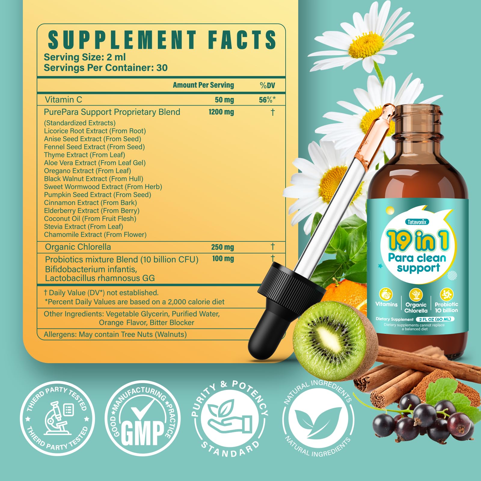 Tatavonix 19 in 1 Herbal Gut Cleanse Drops – Wormwood, Black Walnut, Chlorella 250mg, 10B Probiotics, Clove & Oregano – Liquid Detox Support for Adults & Kids, Alcohol-Free, 4oz Tatavonix buy supplements canada