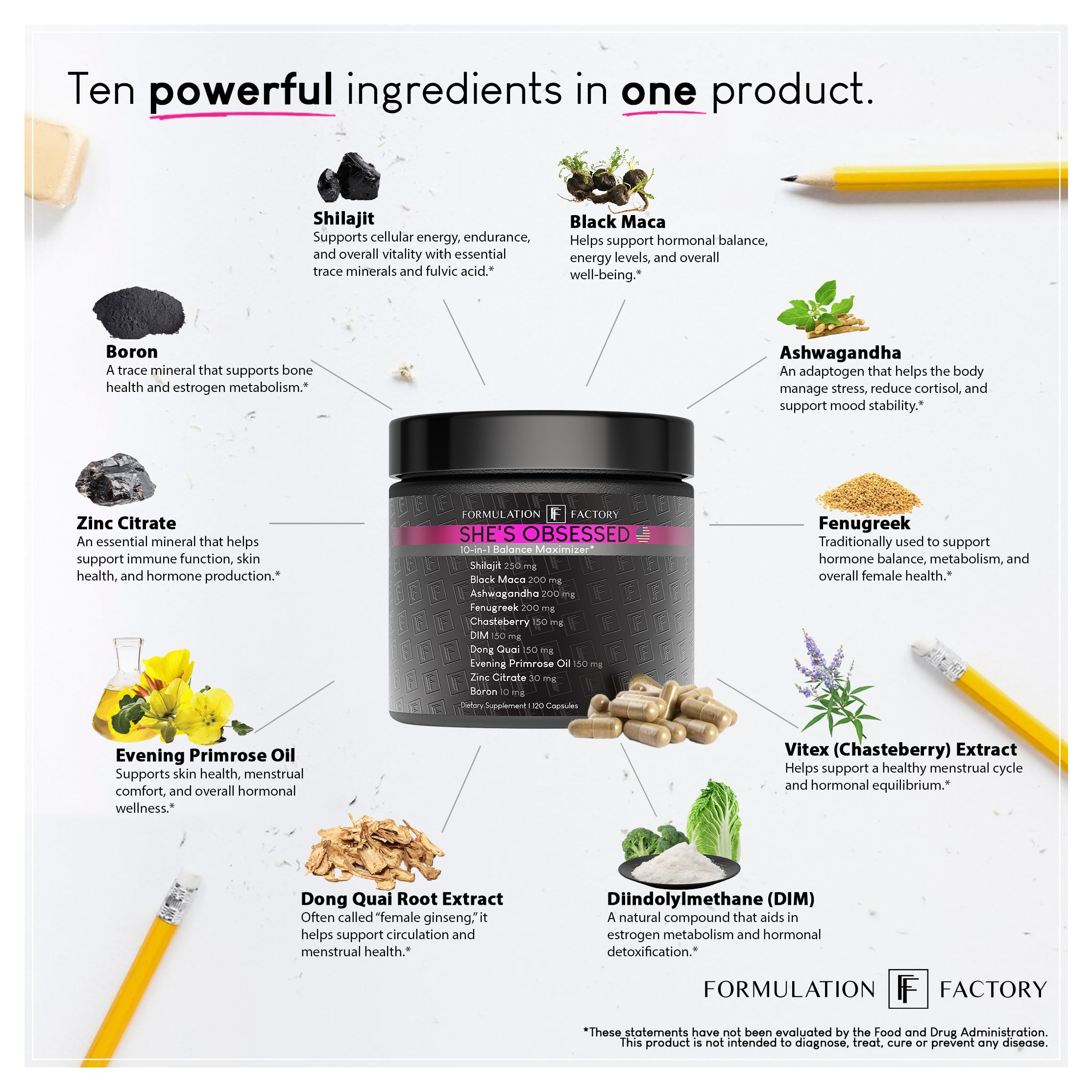 Formulation Factory She's Obsessed: 10-in-1 Hormone Balance Maximizer with Shilajit, Maca, Ashwagandha, DIM, Dong Quai, Zinc & More for Vitality & Balance – 120 Capsules 2 Months Formulation Factory buy supplements canada