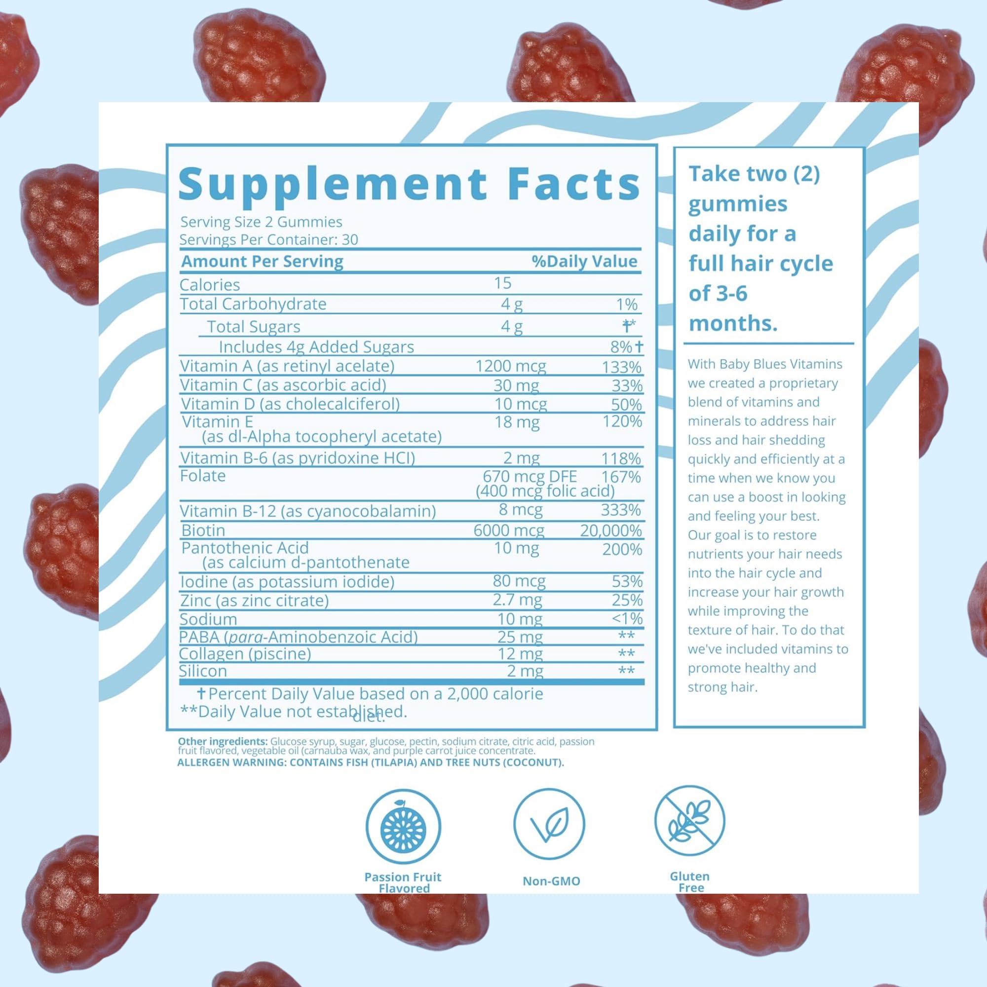 Baby Blues Postpartum Hair Loss Vitamins - Passion Fruit Gummies with Biotin, Collagen, & Folate Baby Blues buy supplements canada