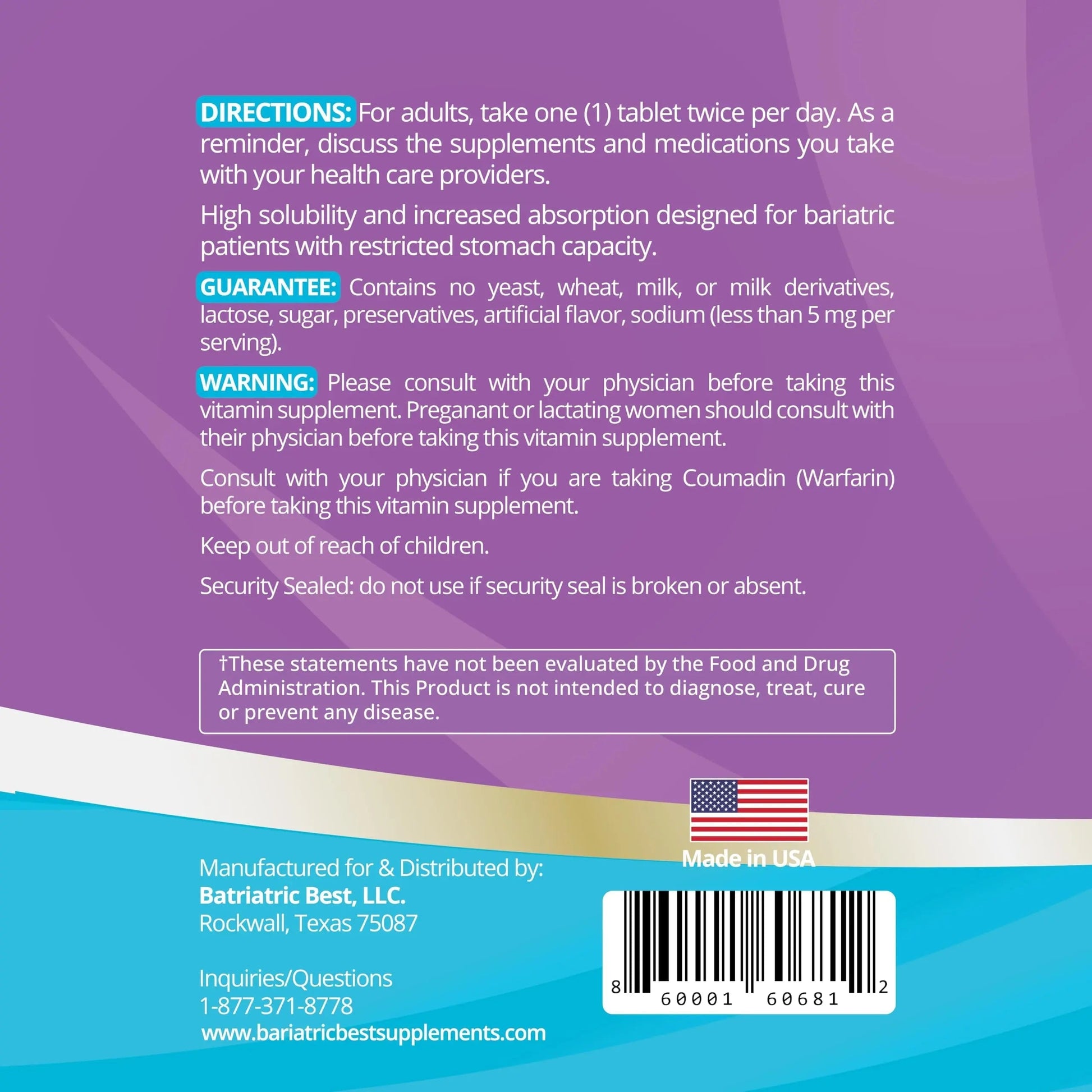 High A D E K Bariatric Multivitamin for Post DS/SADI Surgery, 25 Essential Nutrients for Post-Weight Loss Surgery, 60 Tablets Bariatric Best Supplements buy supplements canada