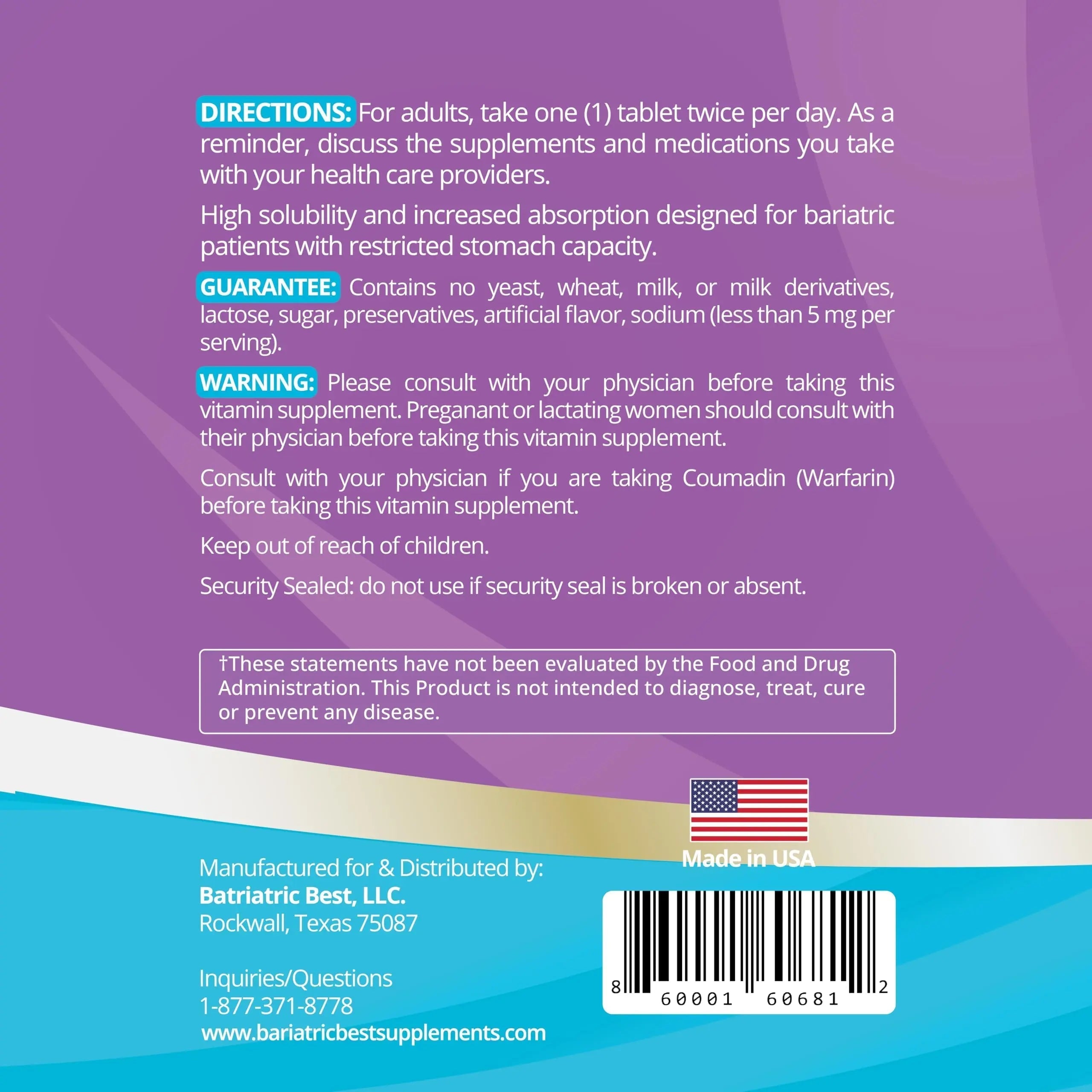High A D E K Bariatric Multivitamin for Post DS/SADI Surgery, 25 Essential Nutrients for Post-Weight Loss Surgery, 60 Tablets Bariatric Best Supplements buy supplements canada