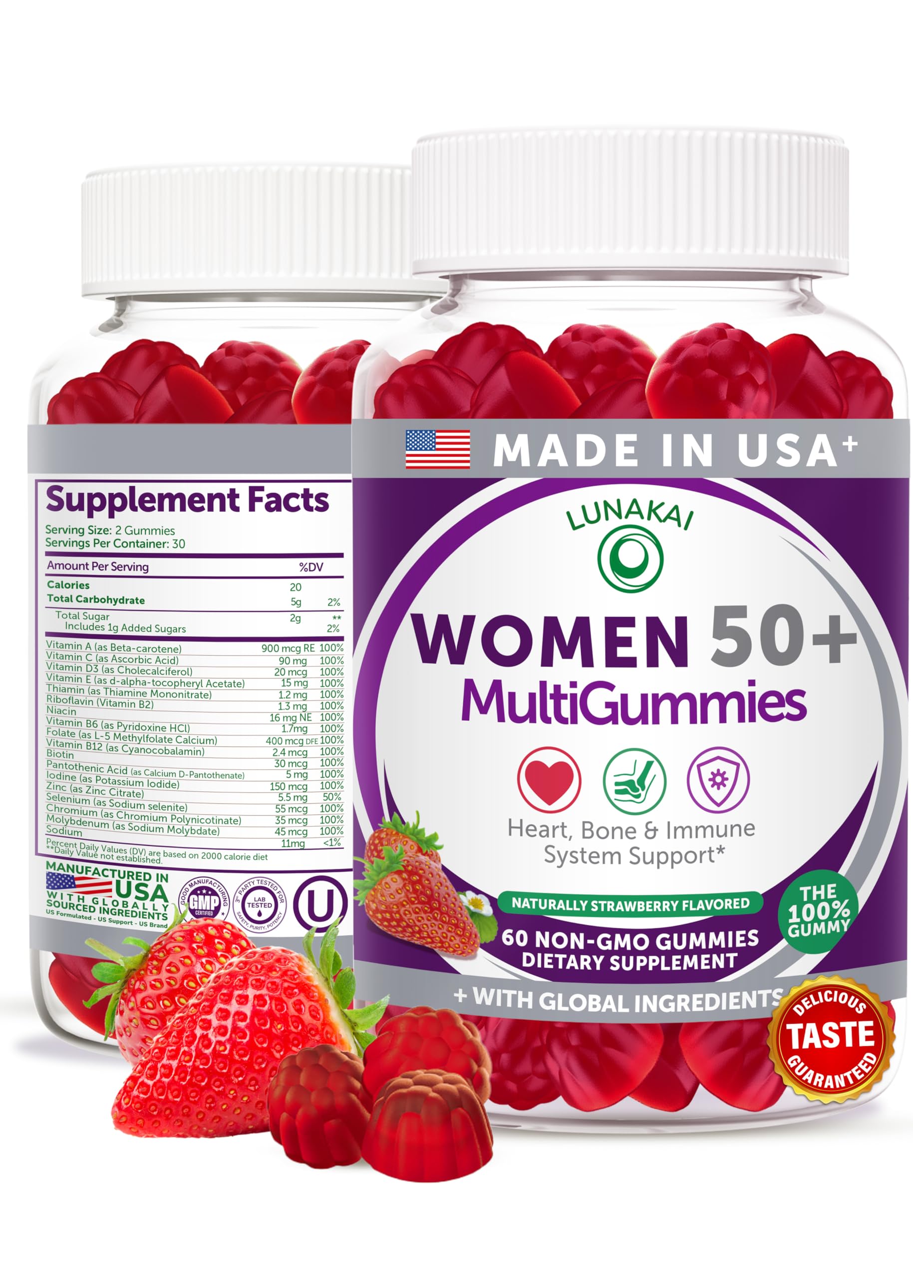 Lunakai USA Made 50 Plus Women's Multivitamin Gummies - Delicious Formula Enhanced with Essential Vitamins & Minerals for Health & Vitality - 60ct Lunakai buy supplements canada