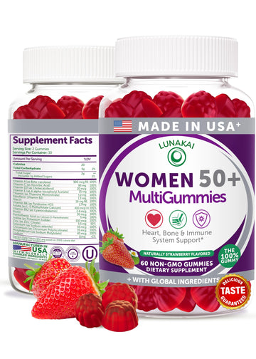 Lunakai USA Made 50 Plus Women's Multivitamin Gummies - Delicious Formula Enhanced with Essential Vitamins & Minerals for Health & Vitality - 60ct Lunakai buy supplements canada