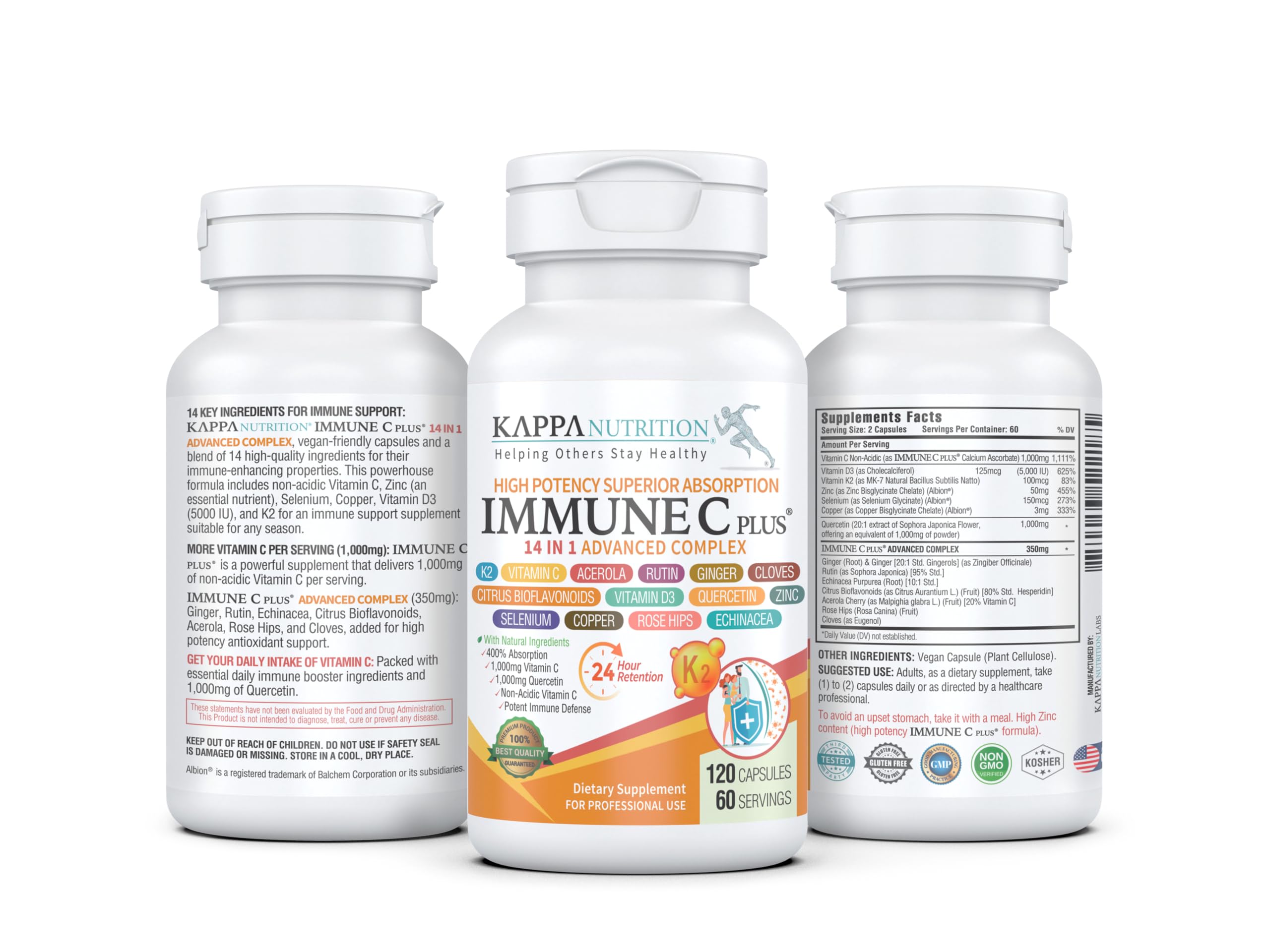 Quercetin 1,000mg, Vitamin C 1,000mg, Zinc 50mg, Vitamin D3 5,000iu, Selenium, Copper, Acerola, Ginger, Rutin, Bitter Orange, Rose Hips, Echinacea, Immune C Plus, 14 in 1 Immune C Plus (120 Count) KAPPA NUTRITION buy supplements canada