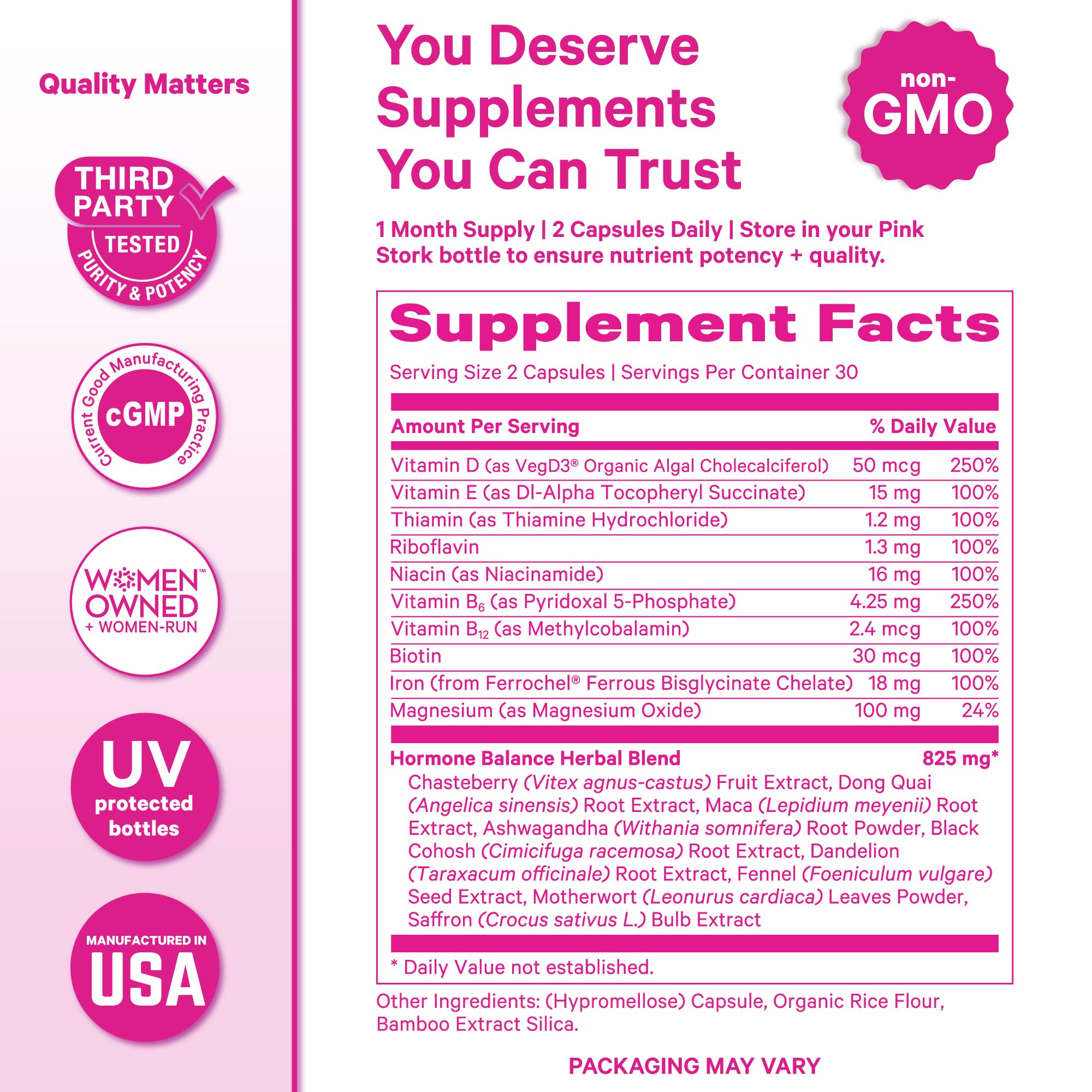 Pink Stork Hormone Balance Multivitamin for Women | 18-in-1 Vitex, Saffron, Ashwagandha, Magnesium | Mood, Energy, Cortisol, Adrenal Support | PMS, Perimenopause Support | 60 Vegan Capsules Pink Stork buy supplements canada