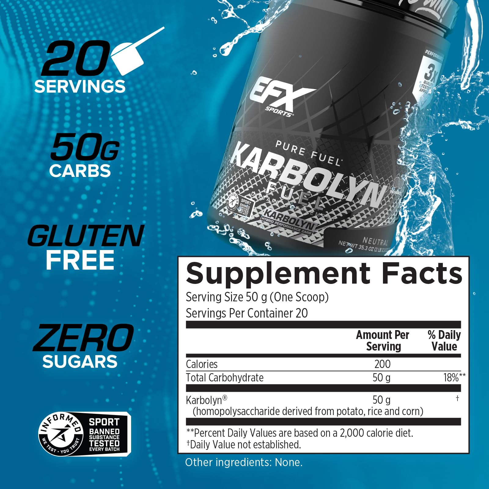 EFX Sports Karbolyn Fuel | Fast-Absorbing Carbohydrate Powder | Carb Load, Sustained Energy, Quick Recovery | Stimulant Free | 20 Servings (Neutral) EFX Sports buy supplements canada