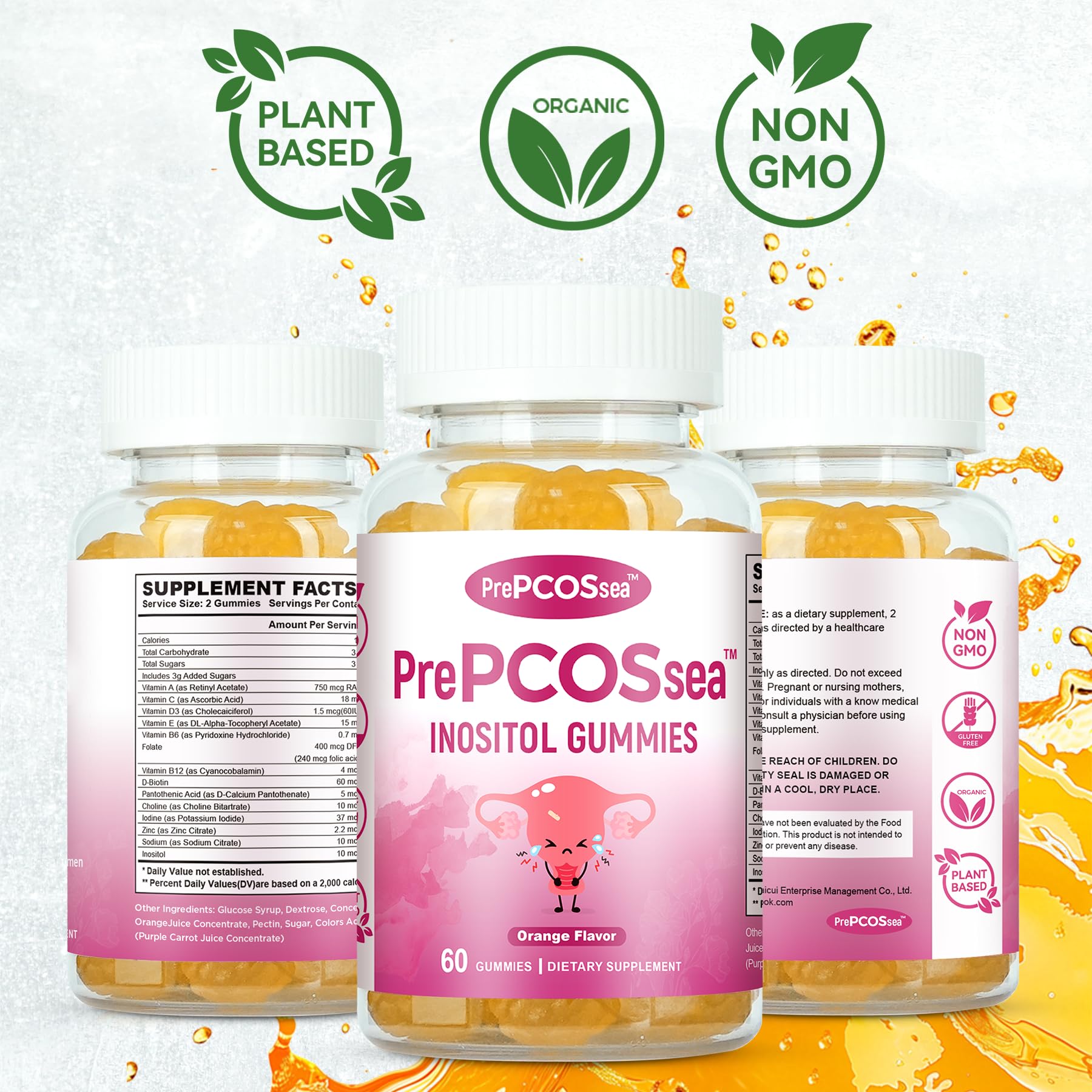 Feelherbs PrePCOSsea Inositol Gummies Vitamins, 2 Pack Orange Flavor Myo-Inositol Vitamin Gummies with Folate, B6, B12 & D-Biotin, 60 Count Soft Chews Feelherbs buy supplements canada