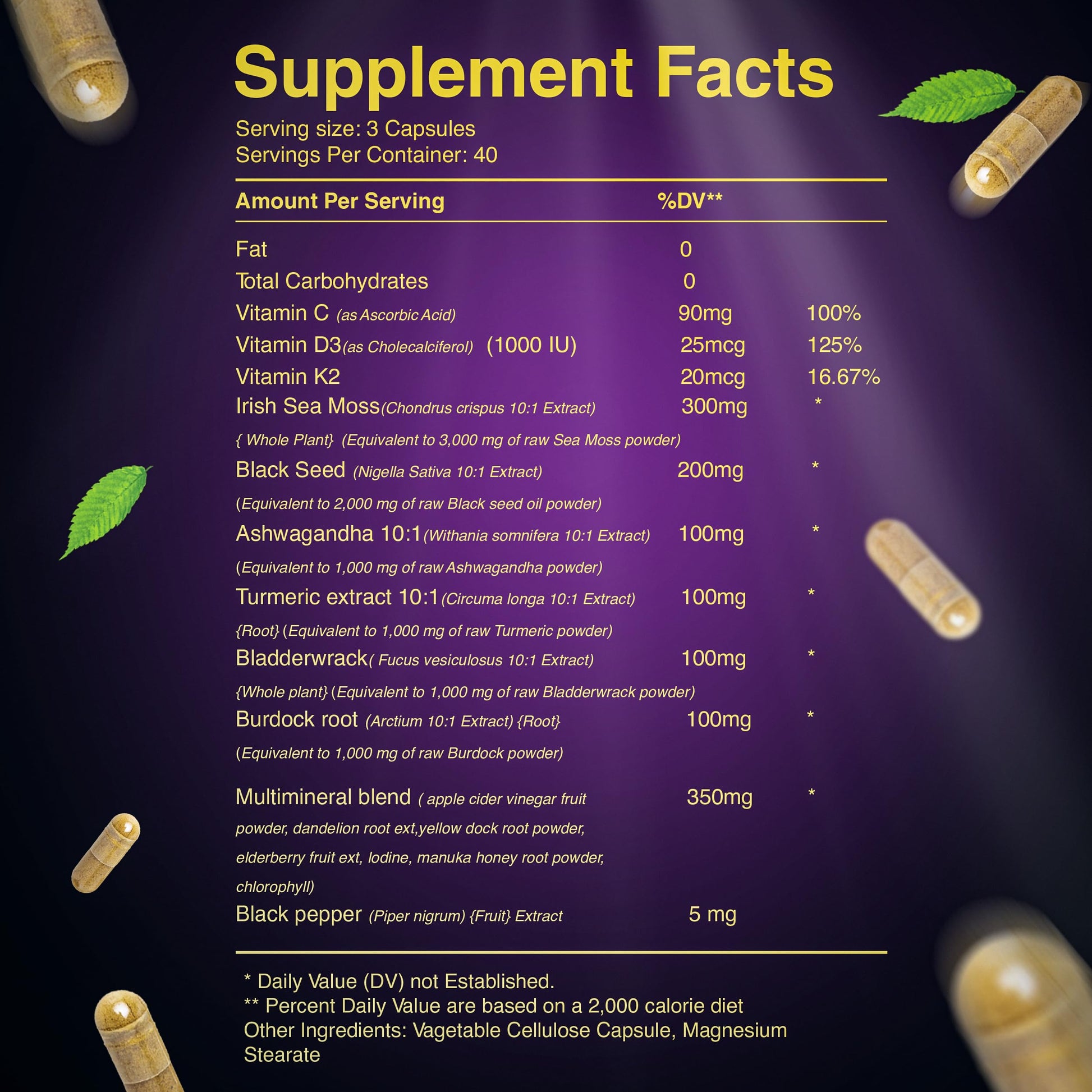 LetaGreen Ocean Wild Sea Moss Capsules - 120 Black Seed Oil Sea Moss Pills LetaGreen buy supplements canada