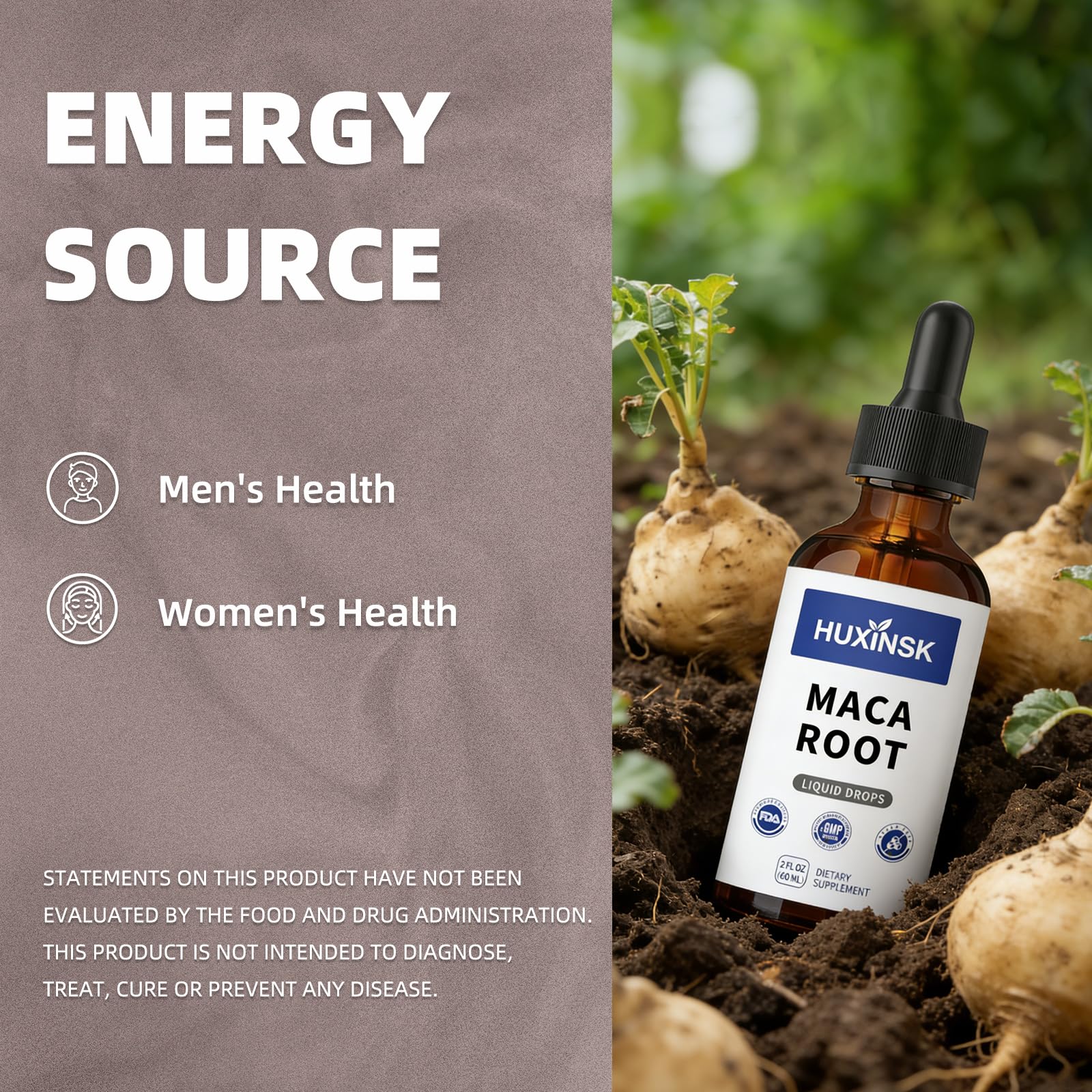Maca Root Liquid Drops Extract | Peruvian Black & Red Blend | Natural Energy & Hormone Balance | Alcohol-Free, 60ml Vegan Tincture HUXINSK buy supplements canada