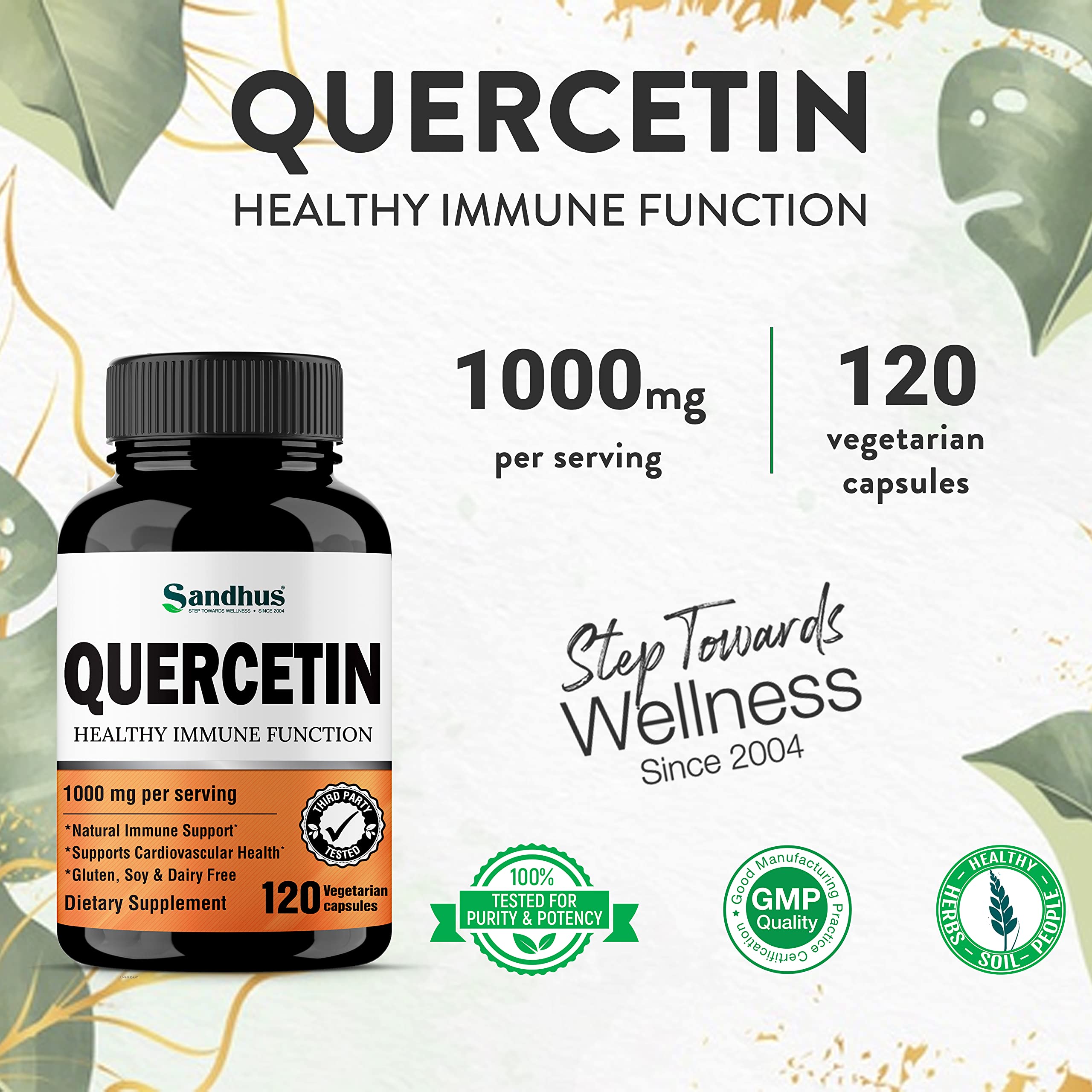 Sandhu's Quercetin 1000mg Per Serving 120 Count Vegetarian Capsules Bioflavonoids Sandhu's buy supplements canada