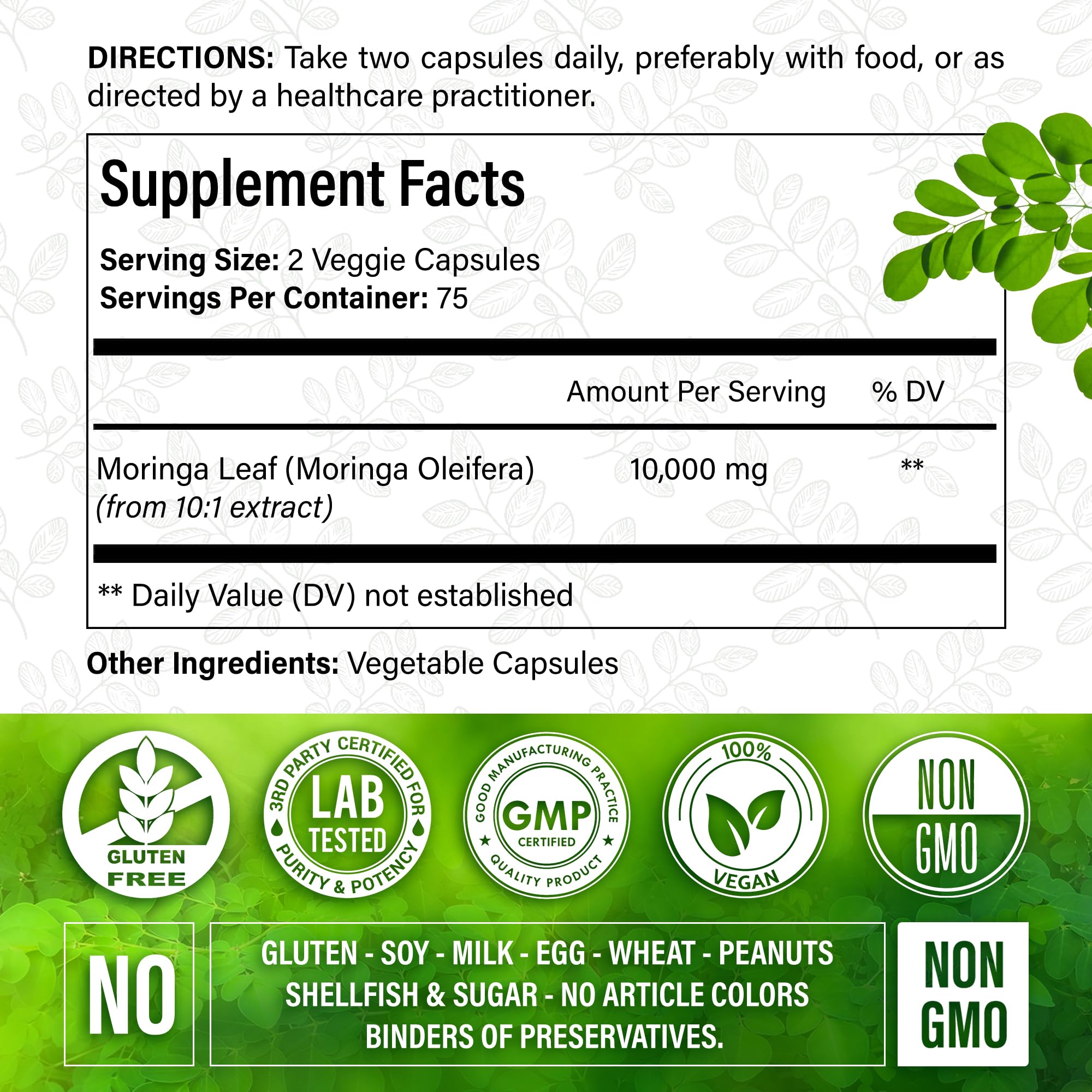 Moringa Capsules| Moringa Oleifera |10,000mg| 150 Capsules| 100% Pure| Non-GMO FitVitality buy supplements canada