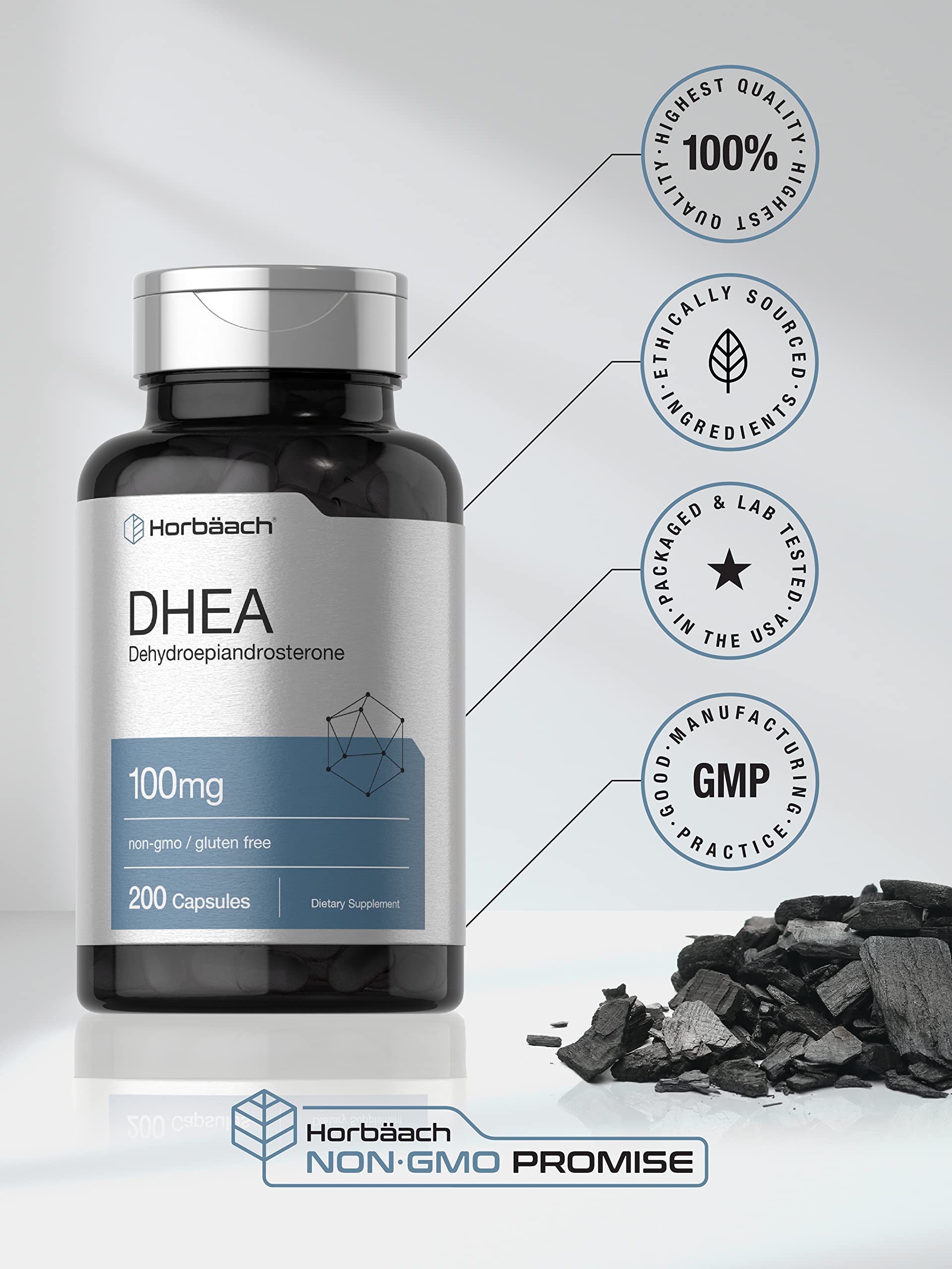 Horbäach DHEA 100mg | 200 Capsules | Supplement for Men and Women | Non-GMO, Gluten Free Horbäach buy supplements canada