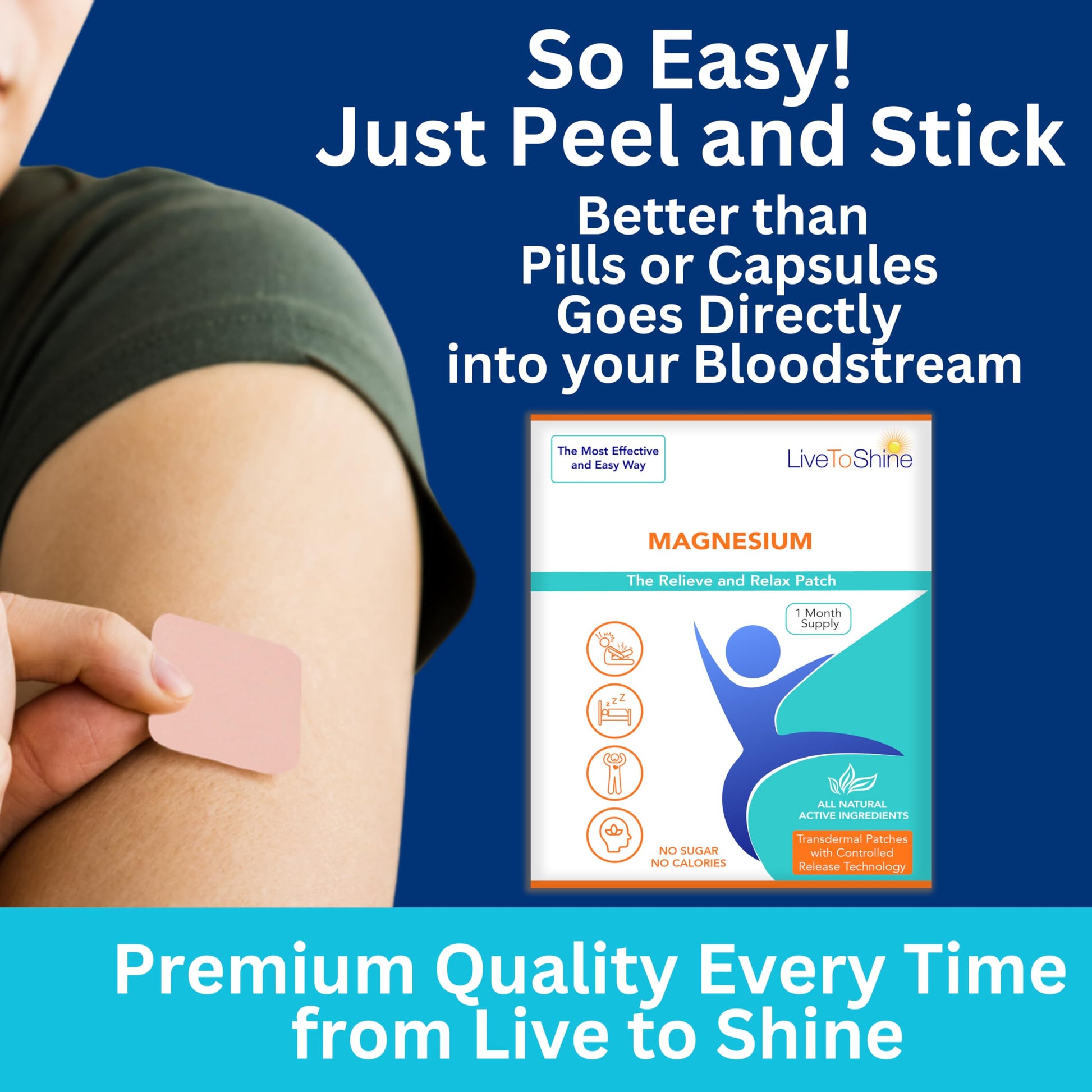 Magnesium Patches for Men and Women - Sleep Support & Relaxation, Muscle Recovery, Nerve Function - USA Made - 30 Premium Fast-Acting, Slow-Release Patches - Live To Shine Live To Shine buy supplements canada
