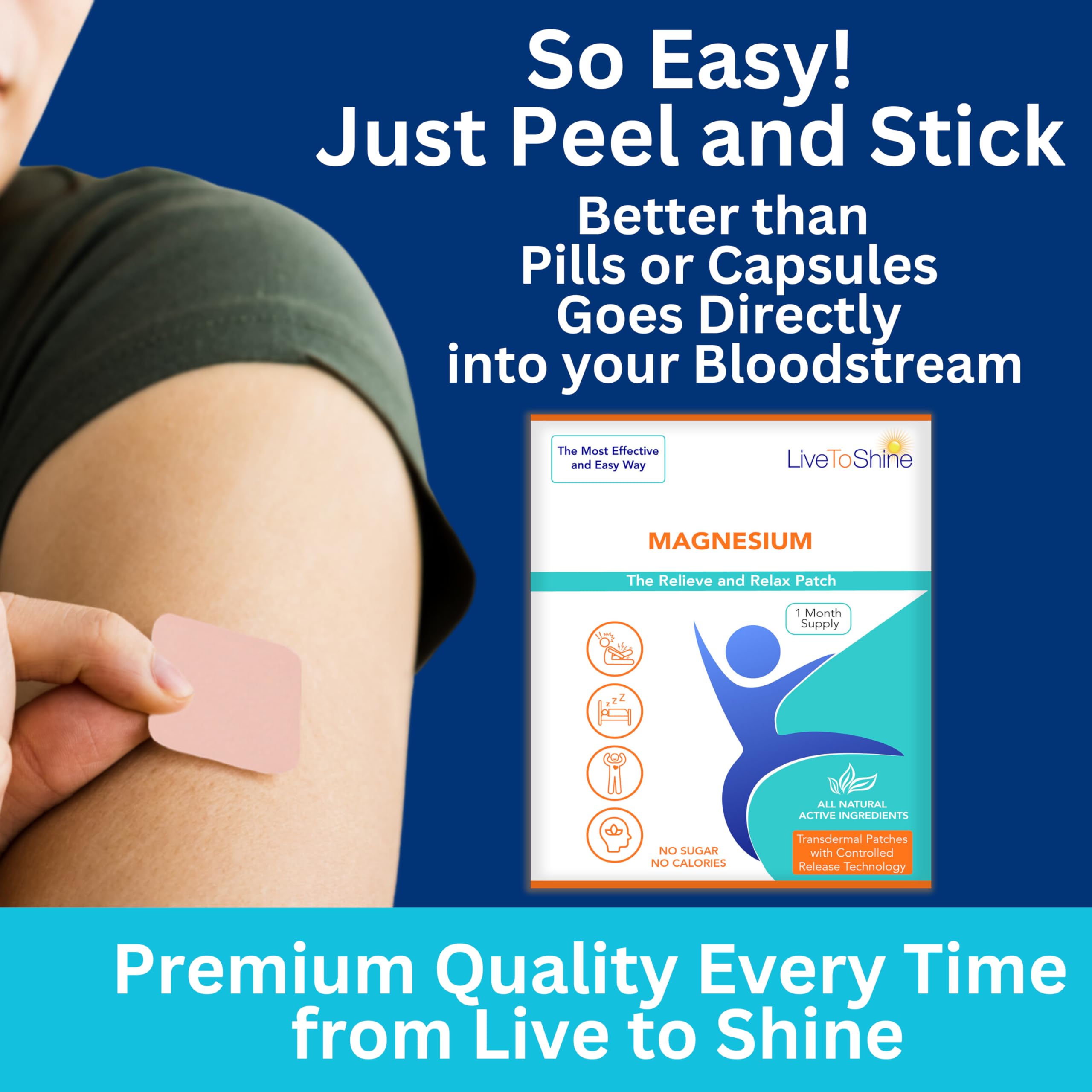 Magnesium Patches for Men and Women - Sleep Support & Relaxation, Muscle Recovery, Nerve Function - USA Made - 30 Premium Fast-Acting, Slow-Release Patches - Live To Shine Live To Shine buy supplements canada