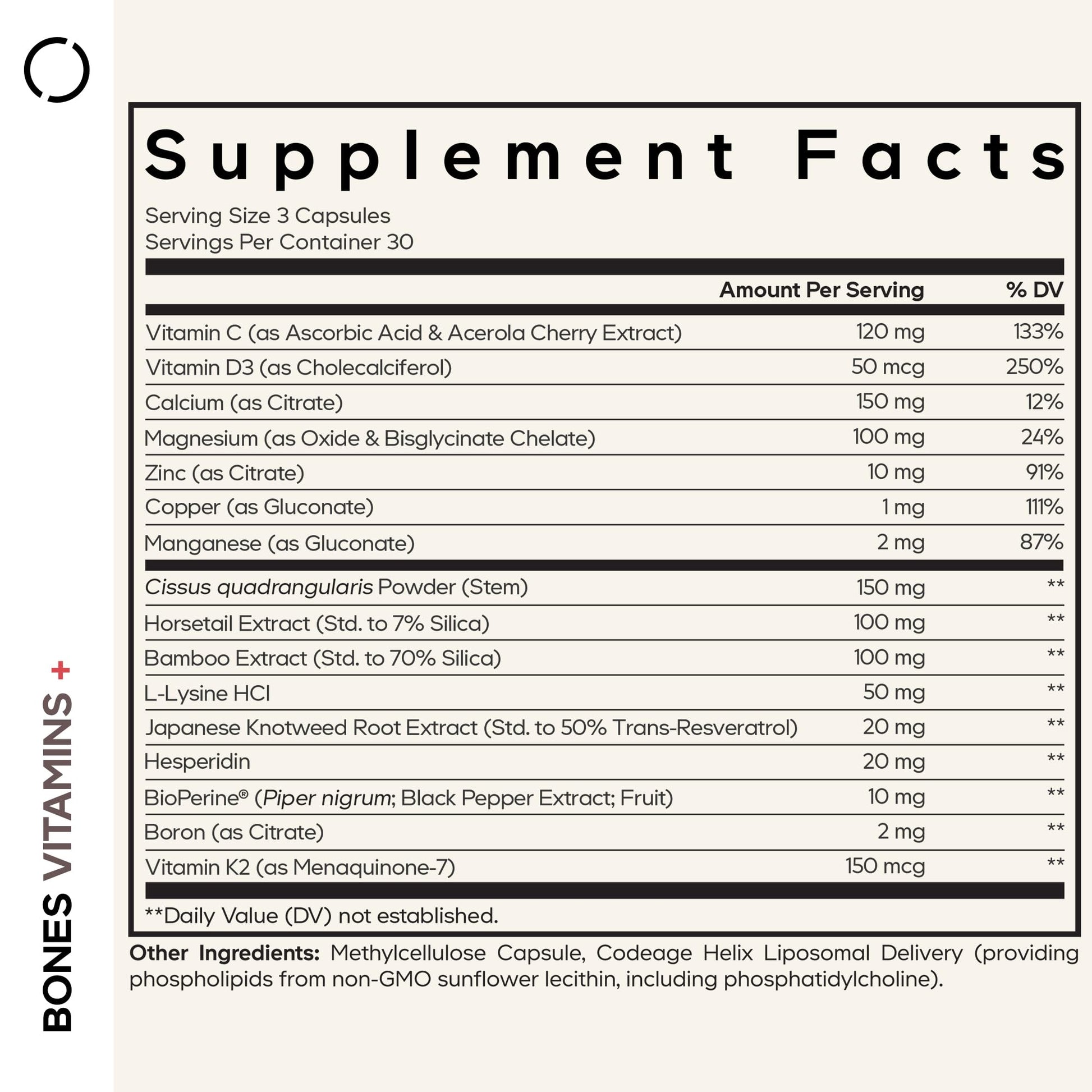 Codeage Bones Vitamins+ - Vitamin D3 & K2, Vitamin C, Calcium, Magnesium, Zinc, Hesperidin, L-Lysine, Manganese, Bamboo, Horsetail, Cissus, Boron, Trans-Resveratrol, Non-GMO Supplement - 90 Capsules Codeage buy supplements canada