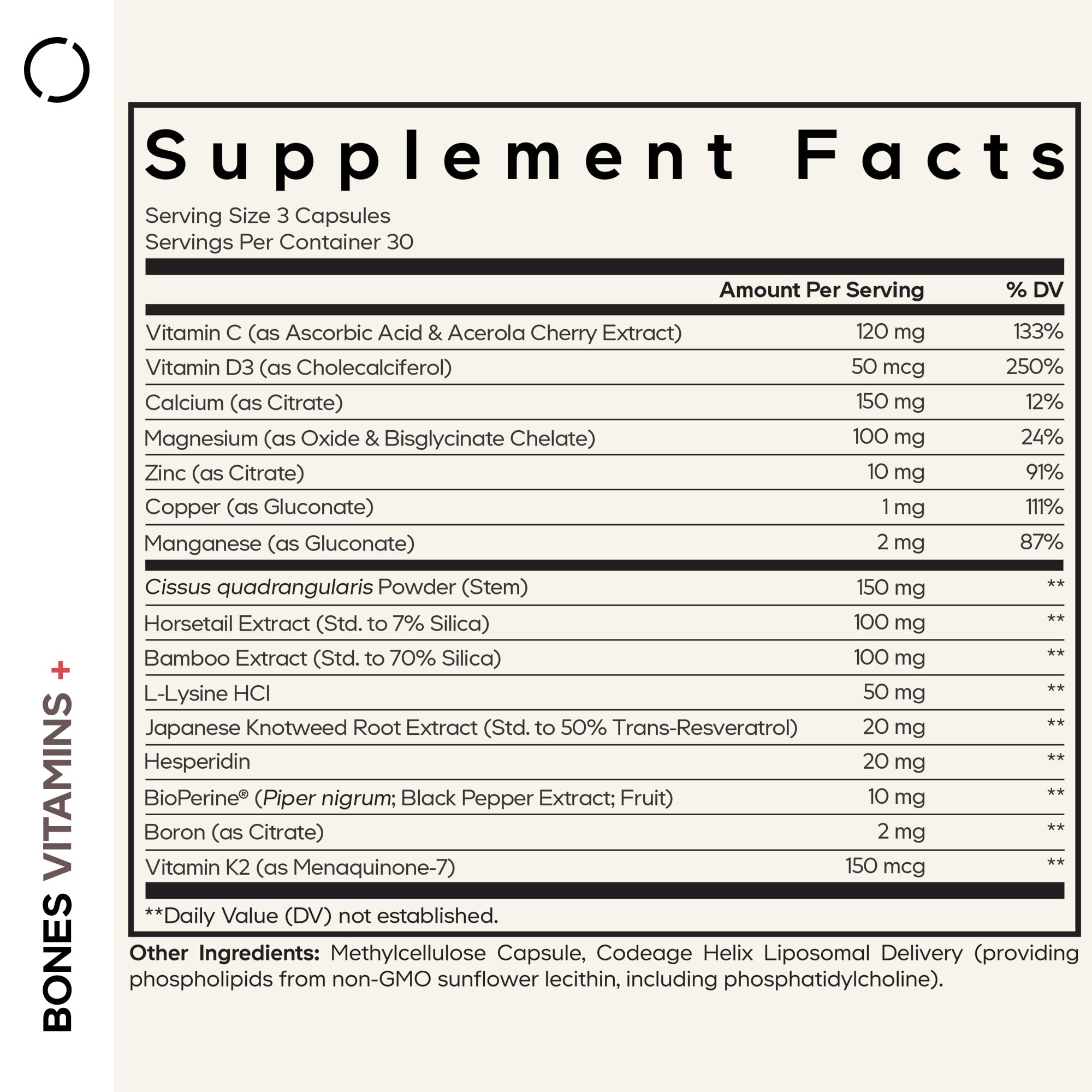 Codeage Bones Vitamins+ - Vitamin D3 & K2, Vitamin C, Calcium, Magnesium, Zinc, Hesperidin, L-Lysine, Manganese, Bamboo, Horsetail, Cissus, Boron, Trans-Resveratrol, Non-GMO Supplement - 90 Capsules Codeage buy supplements canada