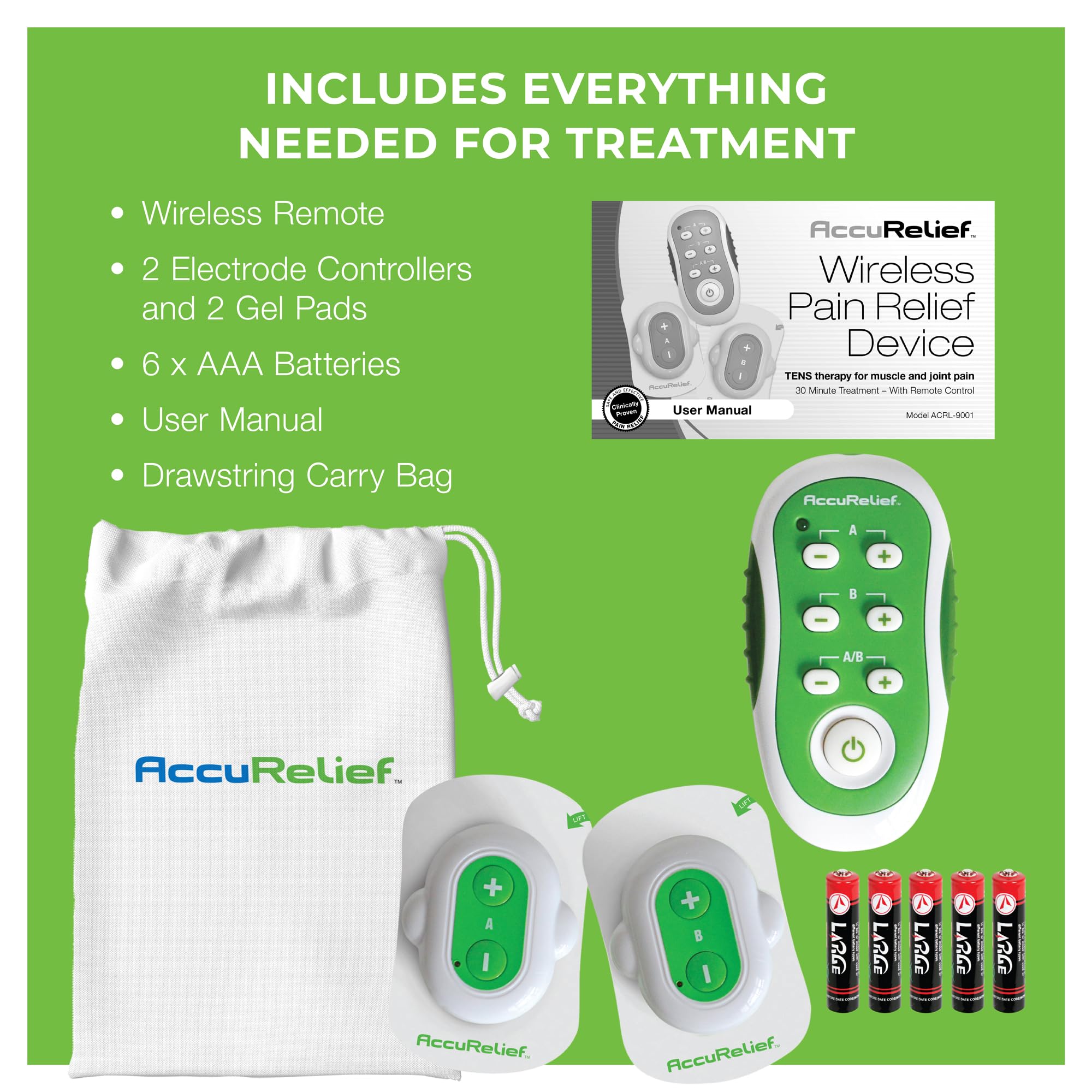 AccuRelief Wireless TENS Unit with Remote Control, TENS Pain Relief Device and Muscle Stimulator, for Back Pain, Neck Pain, Arm and Leg Pain AccuRelief buy supplements canada