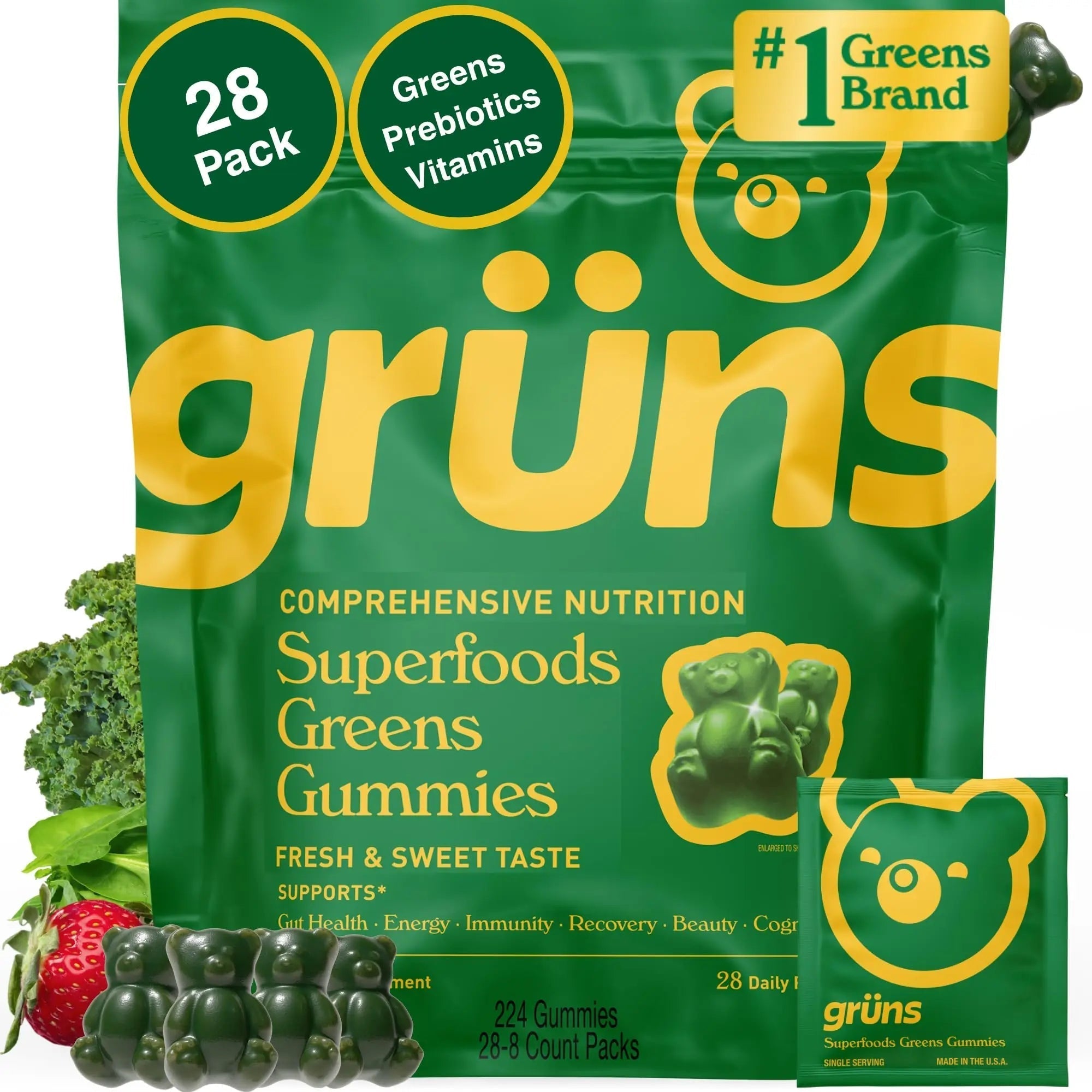 Gruns Adults Super Greens Multivitamin Gummies, Superfood Vitamin Gummy Bears with Spirulina, Chlorella, Prebiotic Fiber for Digestive Health Grüns buy supplements canada
