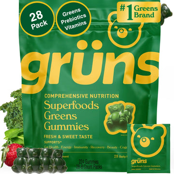 Gruns Adults Super Greens Multivitamin Gummies, Superfood Vitamin Gummy Bears with Spirulina, Chlorella, Prebiotic Fiber for Digestive Health Grüns buy supplements canada