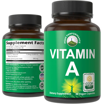 Certified Organic Vitamin A 5000 IU Supplement Capsules High Potency Vitamins. for Adults, Men, Women, Kids. Made with Carrot Juice. Great for Immune, Skin, Eye Support. Non GMO, Vegan Pills Peak Performance buy supplements canada