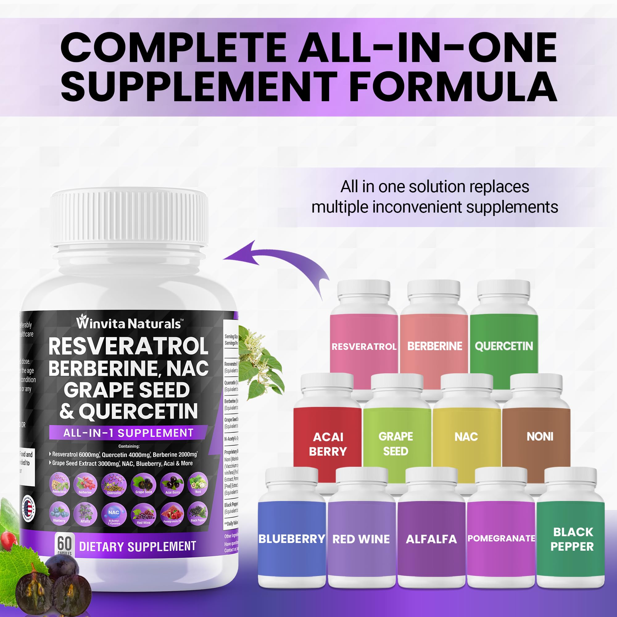 Resveratrol 6000mg Quercetin 4000mg Berberine 2000mg Grape Seed Extract 3000mg Winvita Naturals buy supplements canada