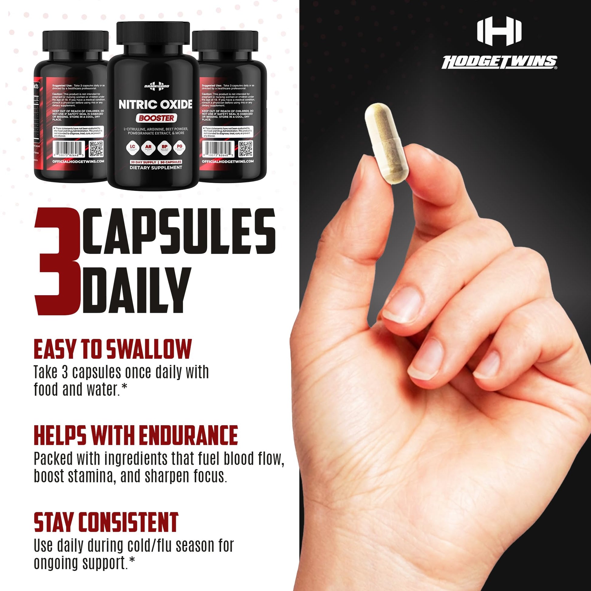 DAMN GOOD The Hodge Twins Nitric Oxide Booster – Beet Root Nitric Oxide & Arginine Citrulline Supplement, Pomegranate Blend for Workout Drive, Endurance Support & Pump Power - 90 Capsules DAMN GOOD buy supplements canada
