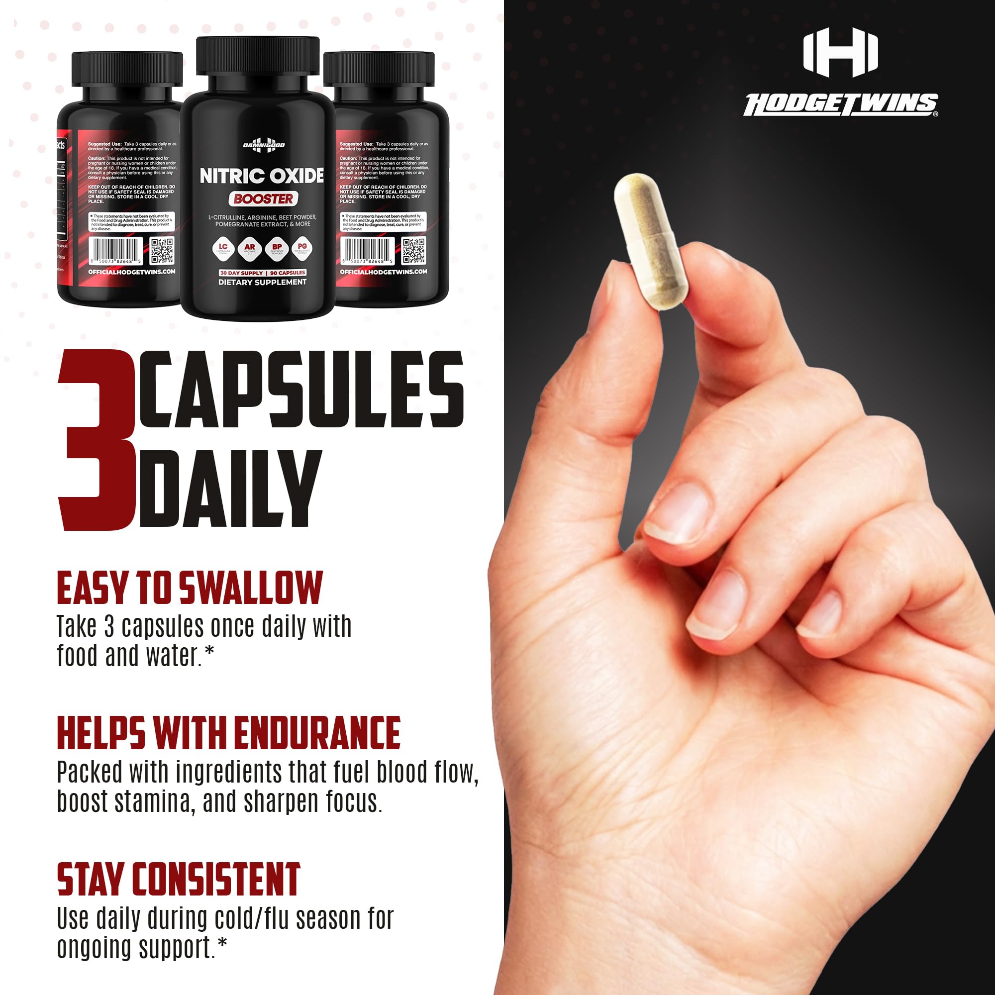 DAMN GOOD The Hodge Twins Nitric Oxide Booster – Beet Root Nitric Oxide & Arginine Citrulline Supplement, Pomegranate Blend for Workout Drive, Endurance Support & Pump Power - 90 Capsules DAMN GOOD buy supplements canada